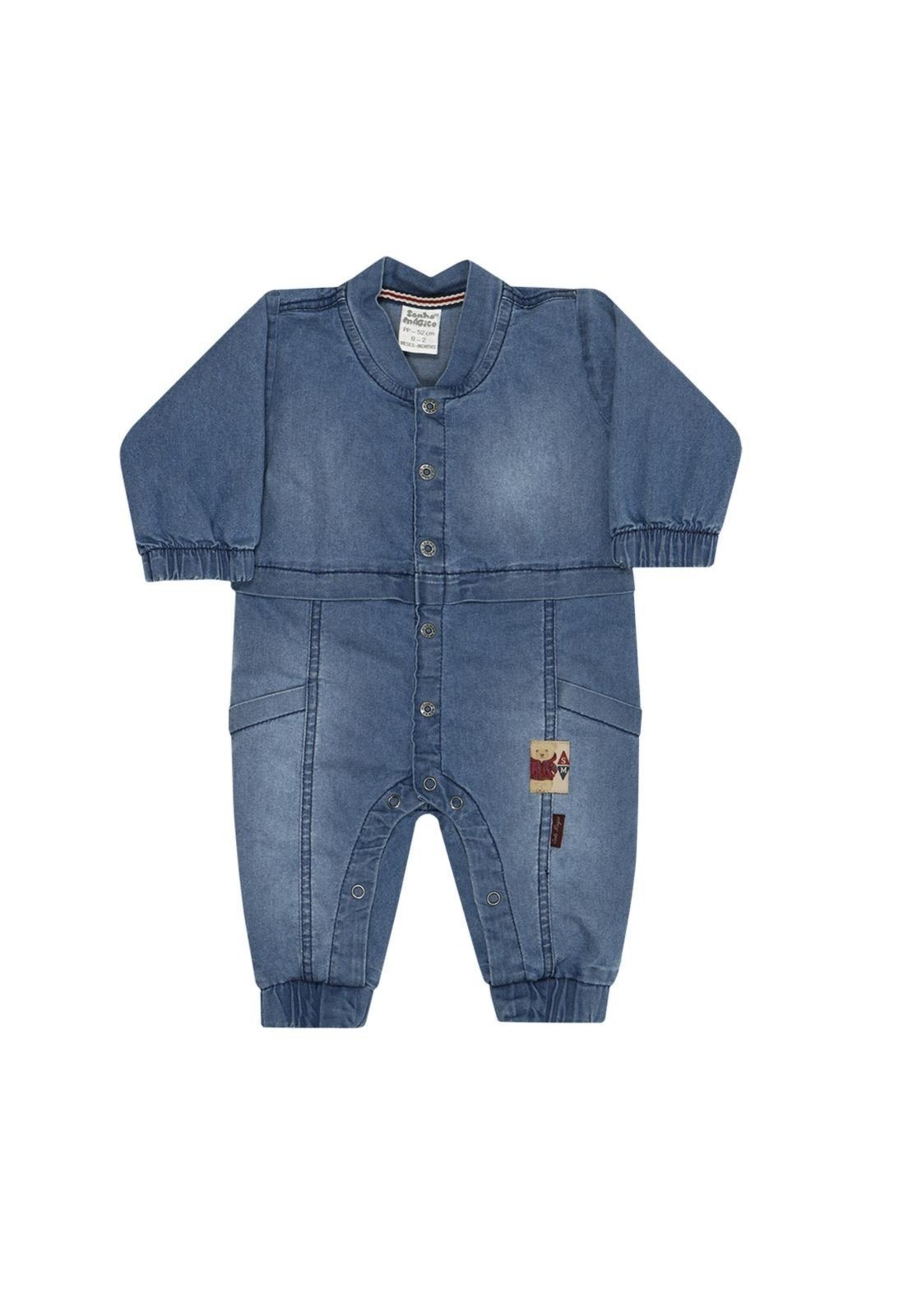 Infantil - Macacão Longo Jeans Menino Sonho Mágico M Azul
