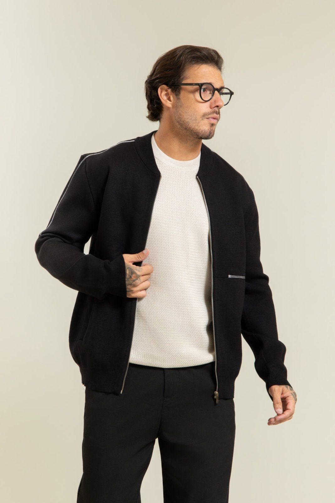 Jaqueta Tricot Bomber Masculina em Viscose Preto Dialogo