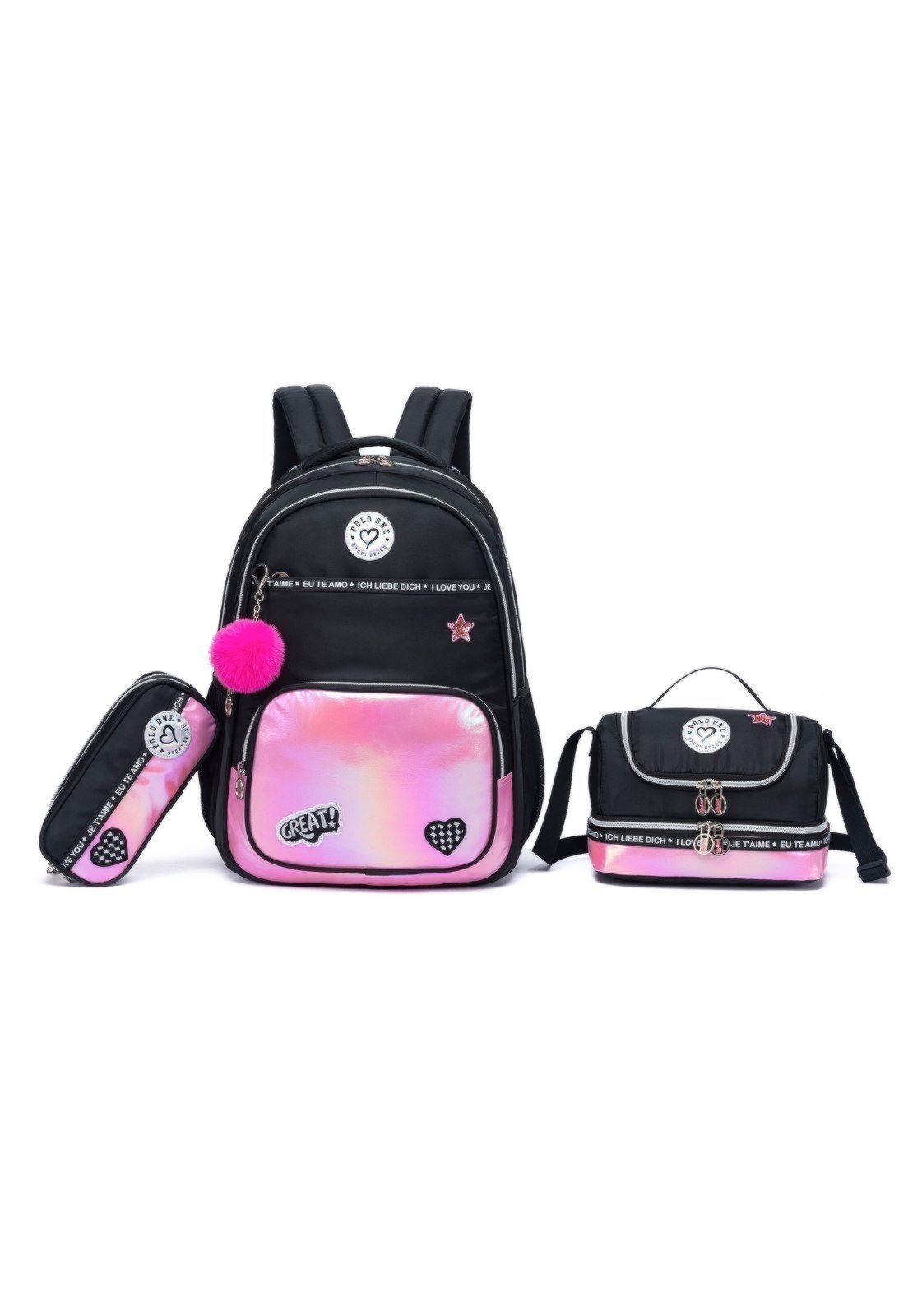 Vista 2 Infantil - Kit Mochila Polo One Costas Chaveiro Resistente preto Polo One preto