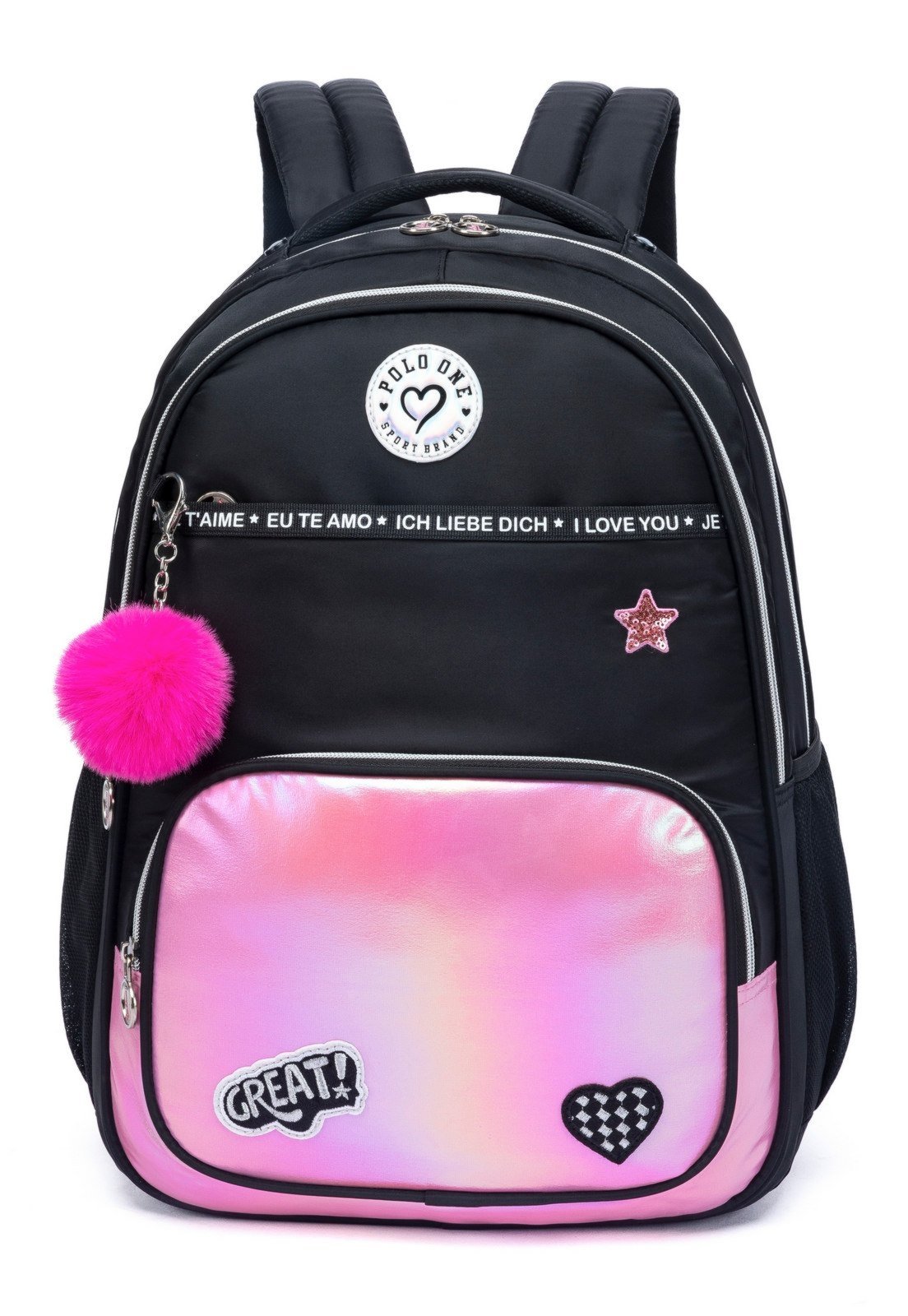 Vista 3 Infantil - Kit Mochila Polo One Costas Chaveiro Resistente preto Polo One preto