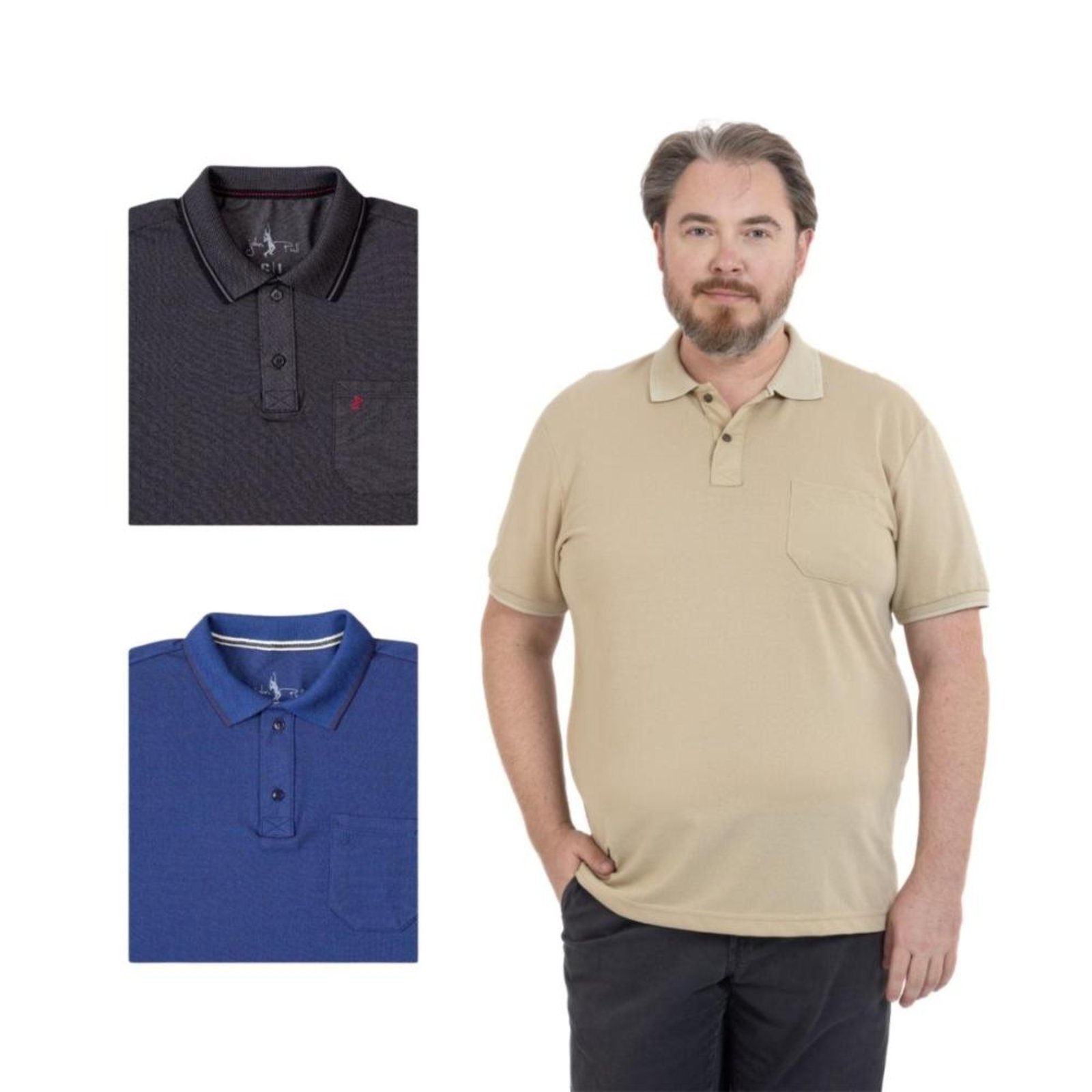 Kit 3 Camisa Polo Masculina Plus Size Pique com Bolso Casual