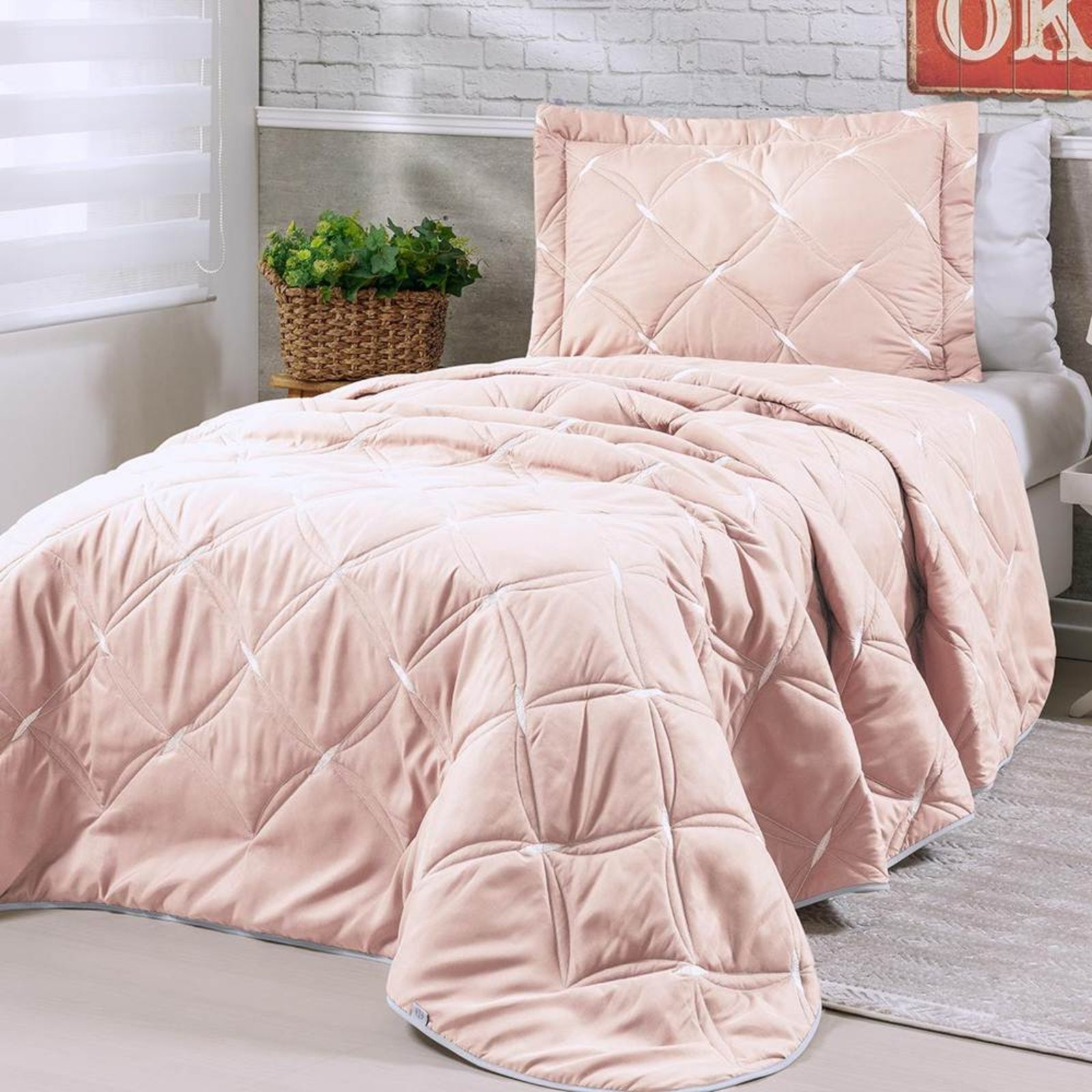 Cobre Leito Solteiro Casa Modelo Enxovais Unique Bordado 2 Peças Rose