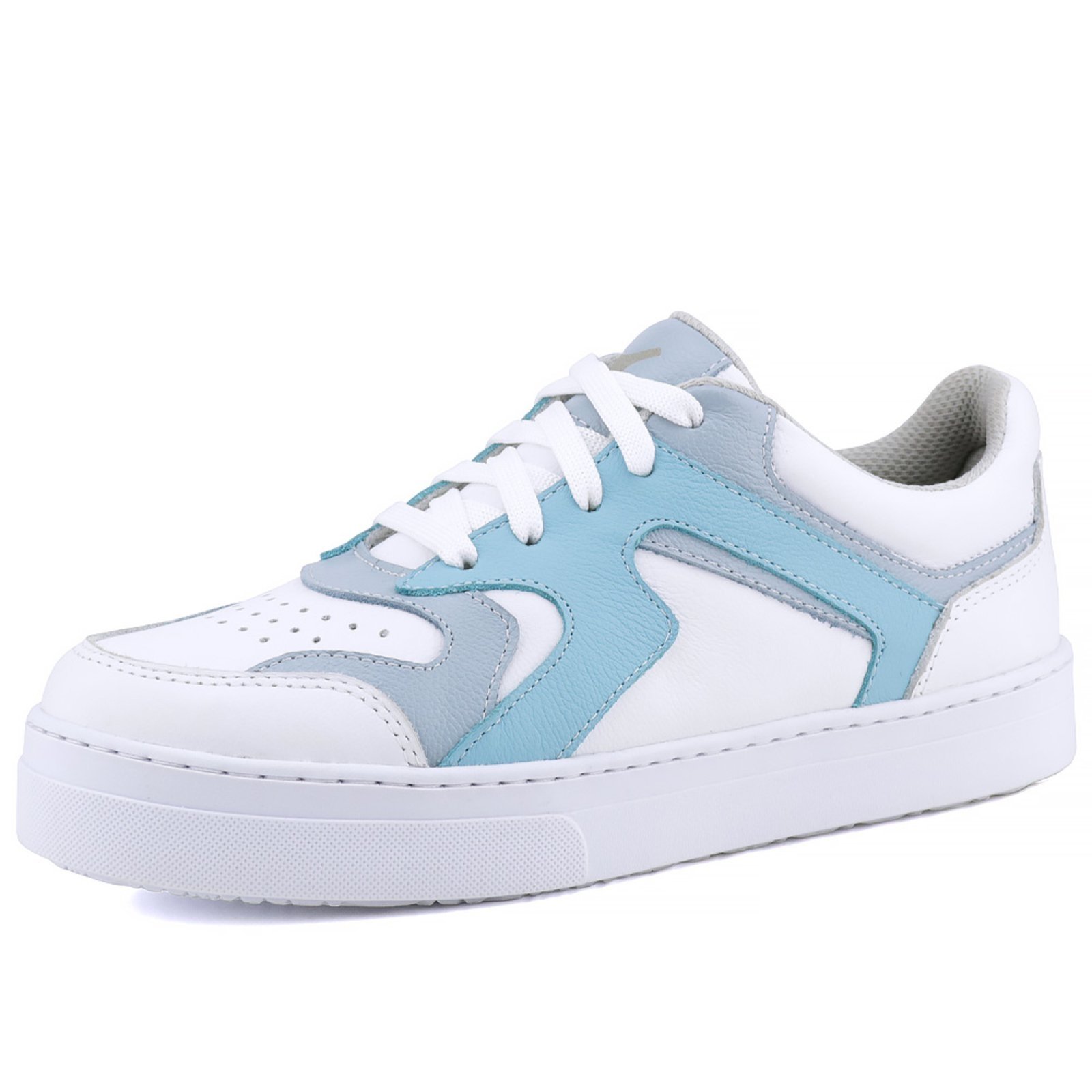 Tênis Casual Mr. Gutt em Couro Branco com Azul Claro