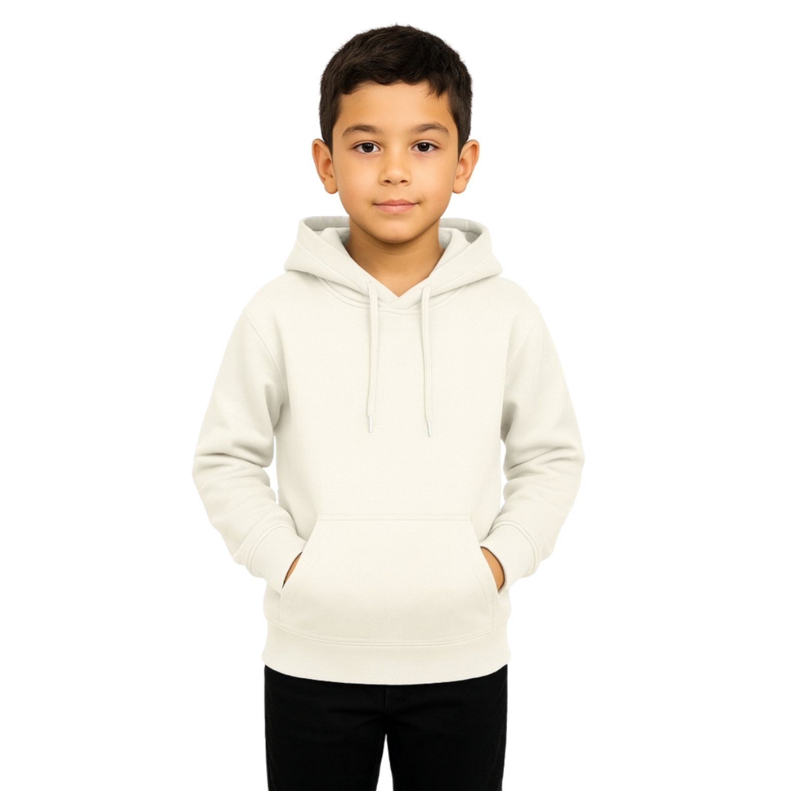 Infantil - Blusa de Moletom Liso Relaxado Canguru Com Capuz Macio Quente