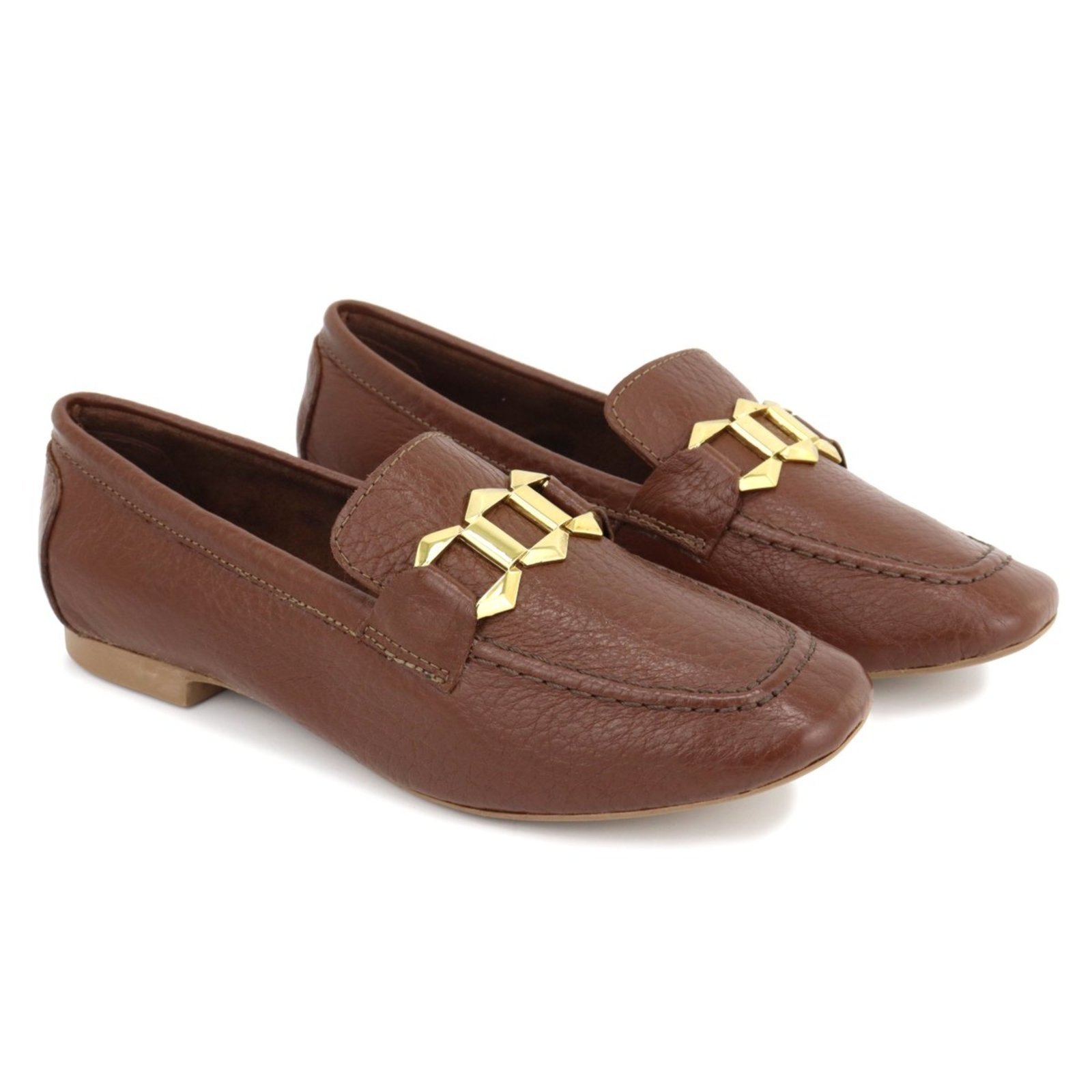 Mocassim Feminino Couro Cedro com Fivela Dourada