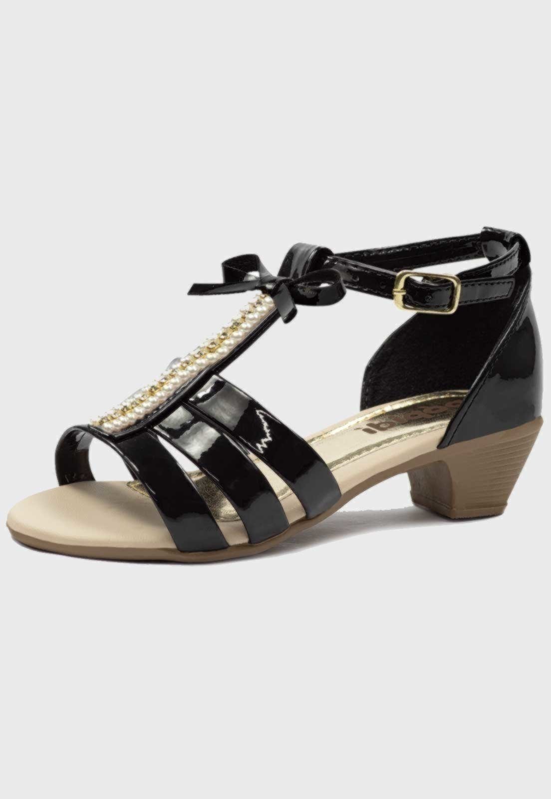 Infantil – Sandália Salto Feminina Pópidi Menina Lacinho Preto