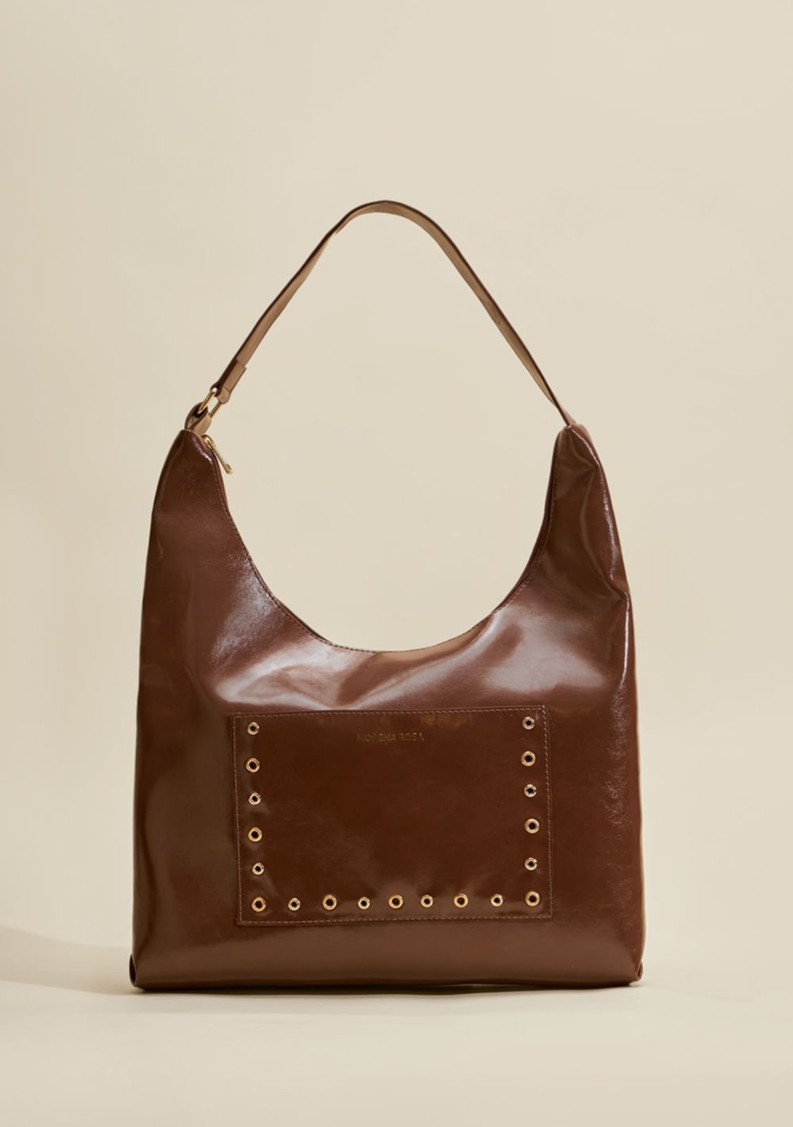 Bolsa Morena Rosa Hobo Detalhe Tachas Marrom