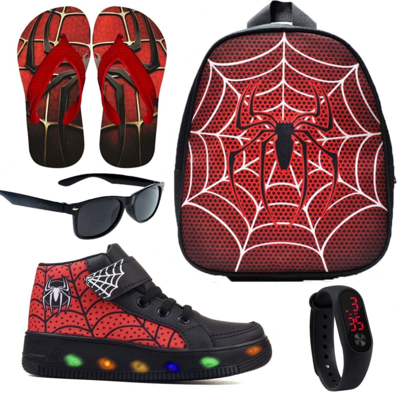 Infantil – Tenis Masculino De Led Botinha Aranha Calce Facil + Mochila + Brindes