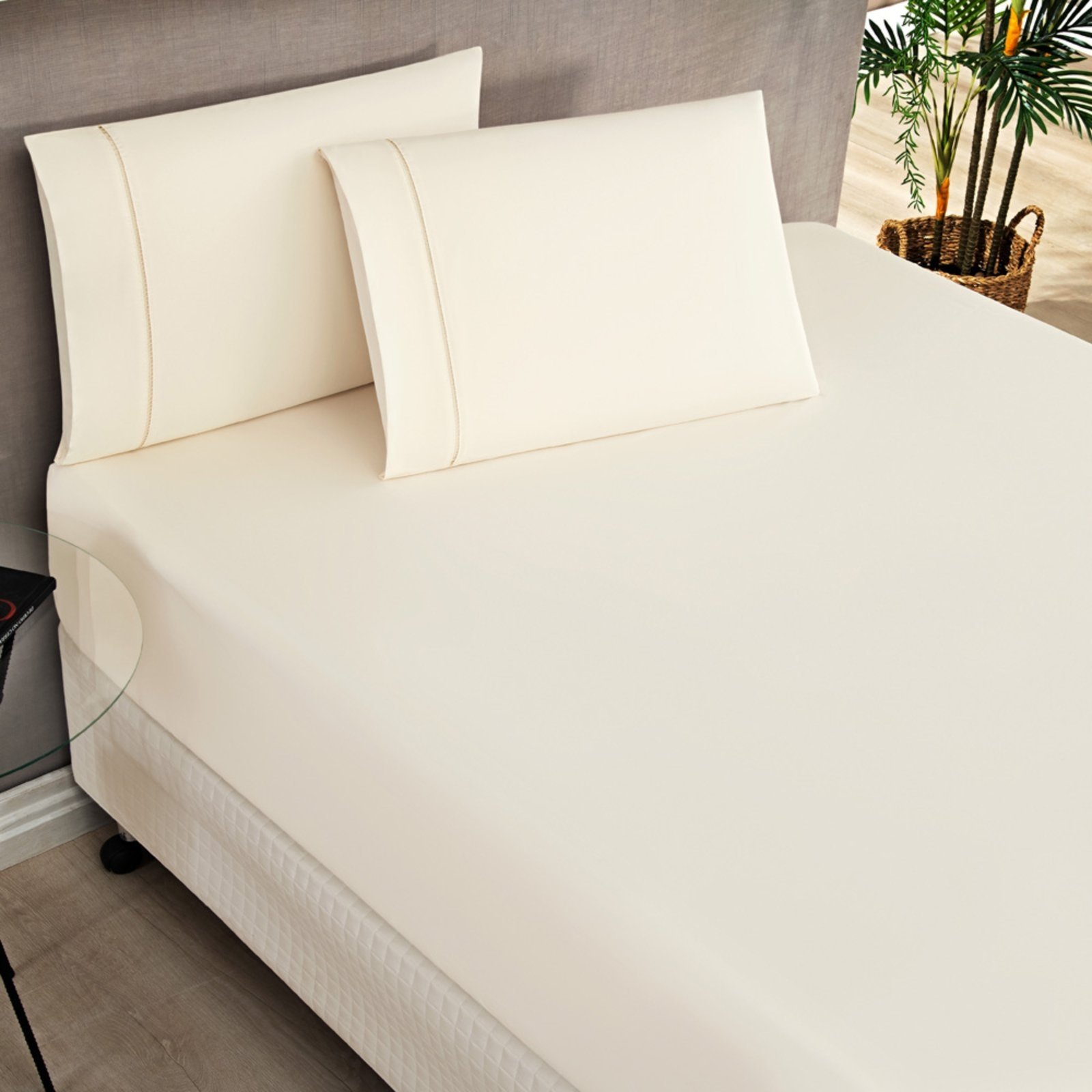 Jogo Cama Lençol Casa Scarpa Home Basic Queen 180 Fios c/ Ponto Palito 3 Peças - Palha