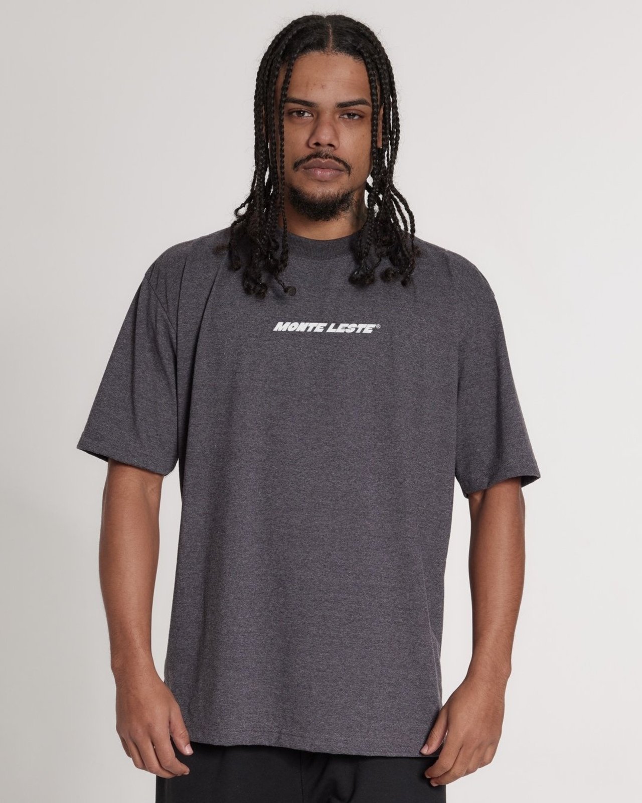 Camiseta Oversized Estampada East - Cinza Mescla