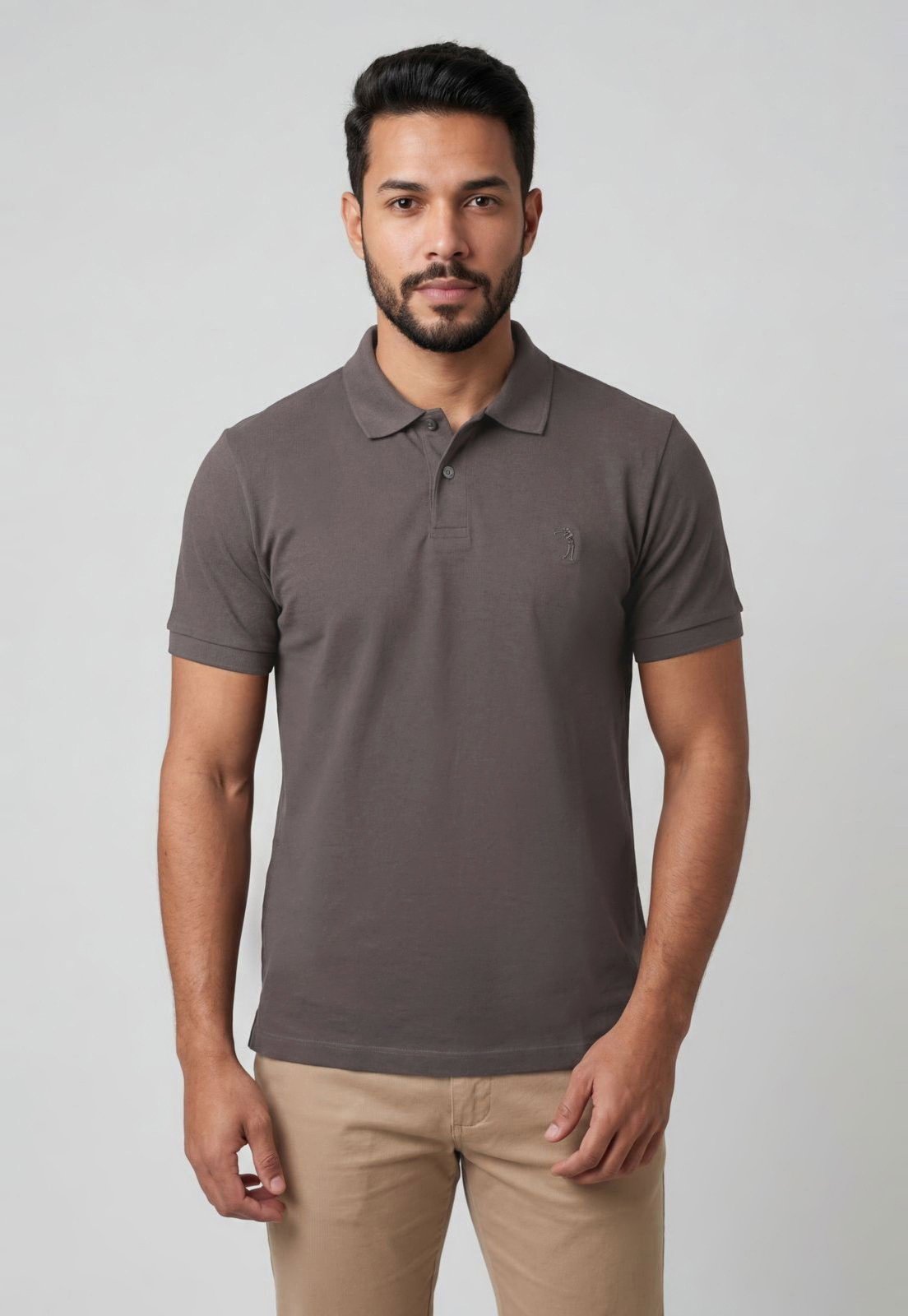 Polo Masculina Aleatory Clássica Algodão Marrom