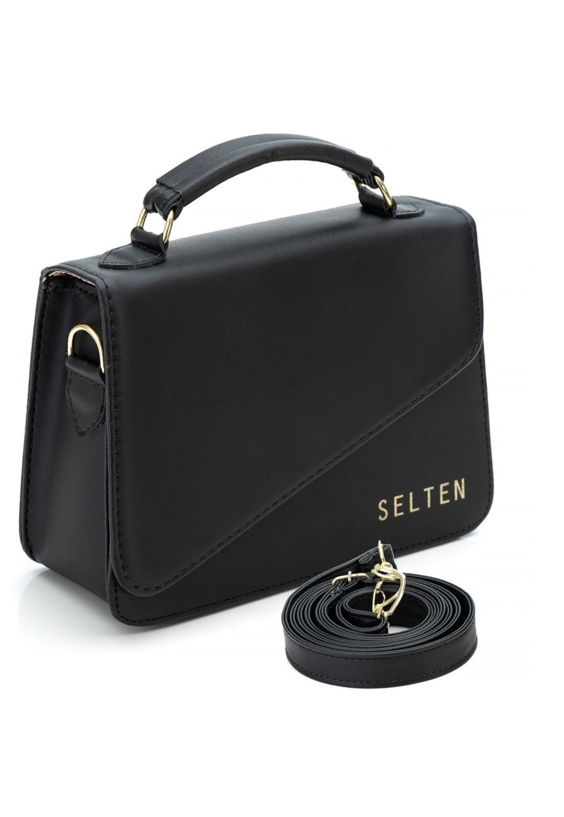 Bolsa Pequena Feminina de Mão e Tiracolo Bolsinha Transversal Clutch Mini Bag Preta