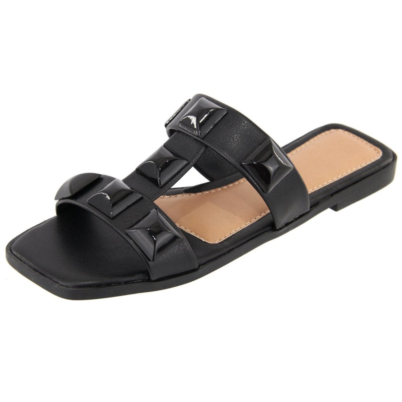 Rasteira Sandália Pedra Flat Preto Kuento Shoes