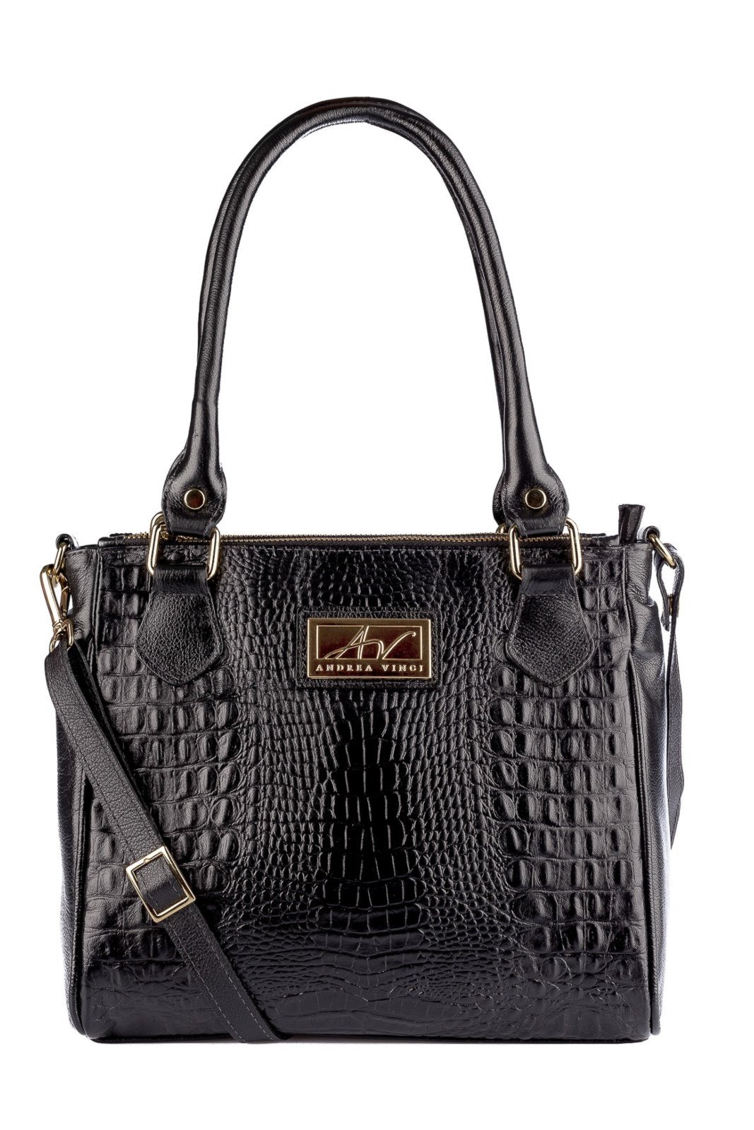 Vista 2 Bolsa de couro com divisórias croco Tiffy Andrea Vinci preto Andrea Vinci preto