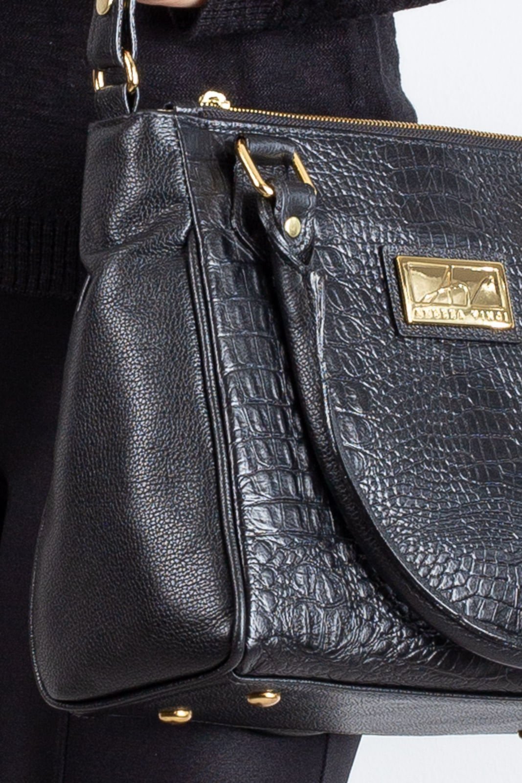Vista 3 Bolsa de couro com divisórias croco Tiffy Andrea Vinci preto Andrea Vinci preto