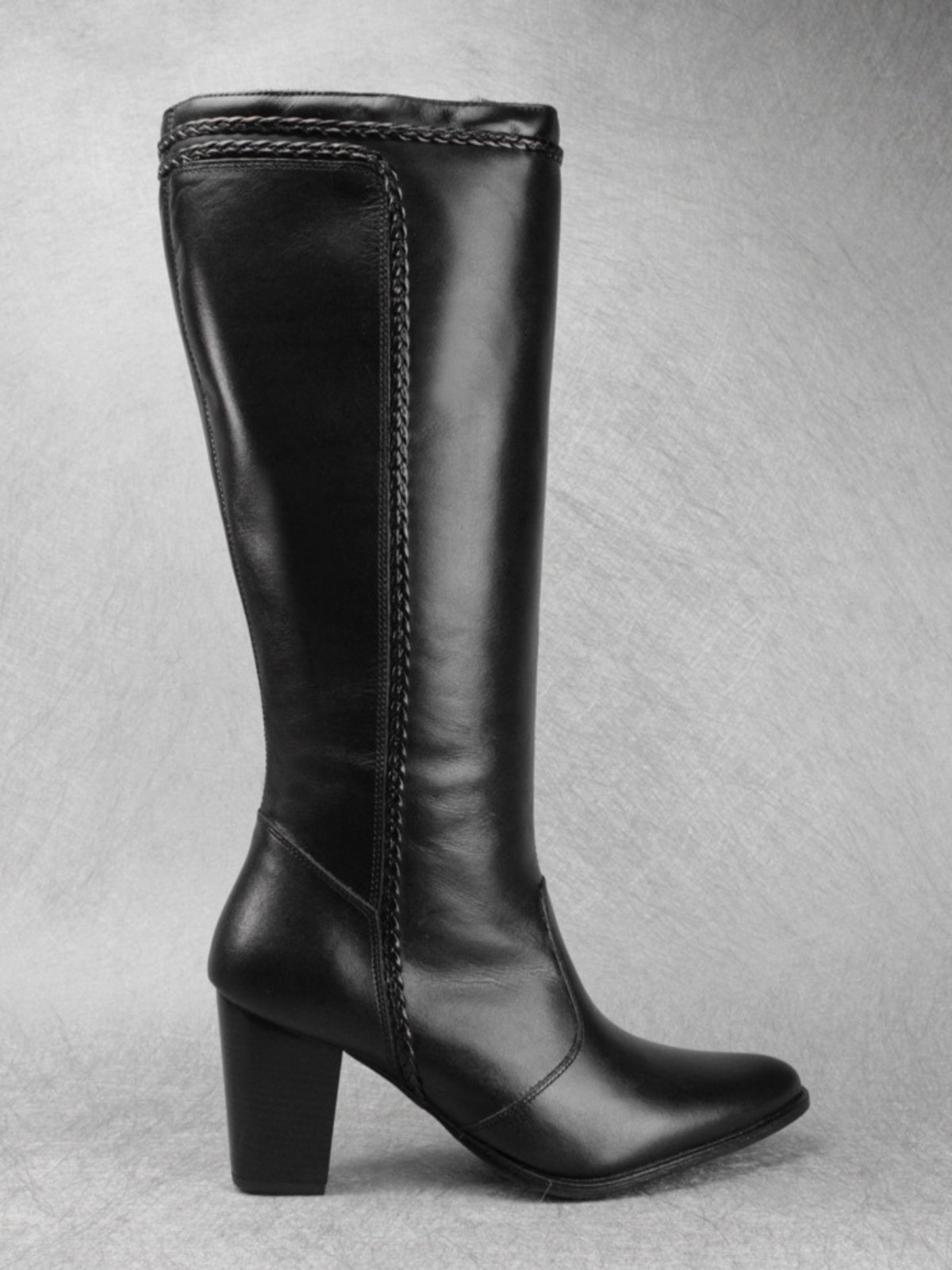 Bota Feminina Social Couro Legitimo Wit Shoes Salto Grosso Preta