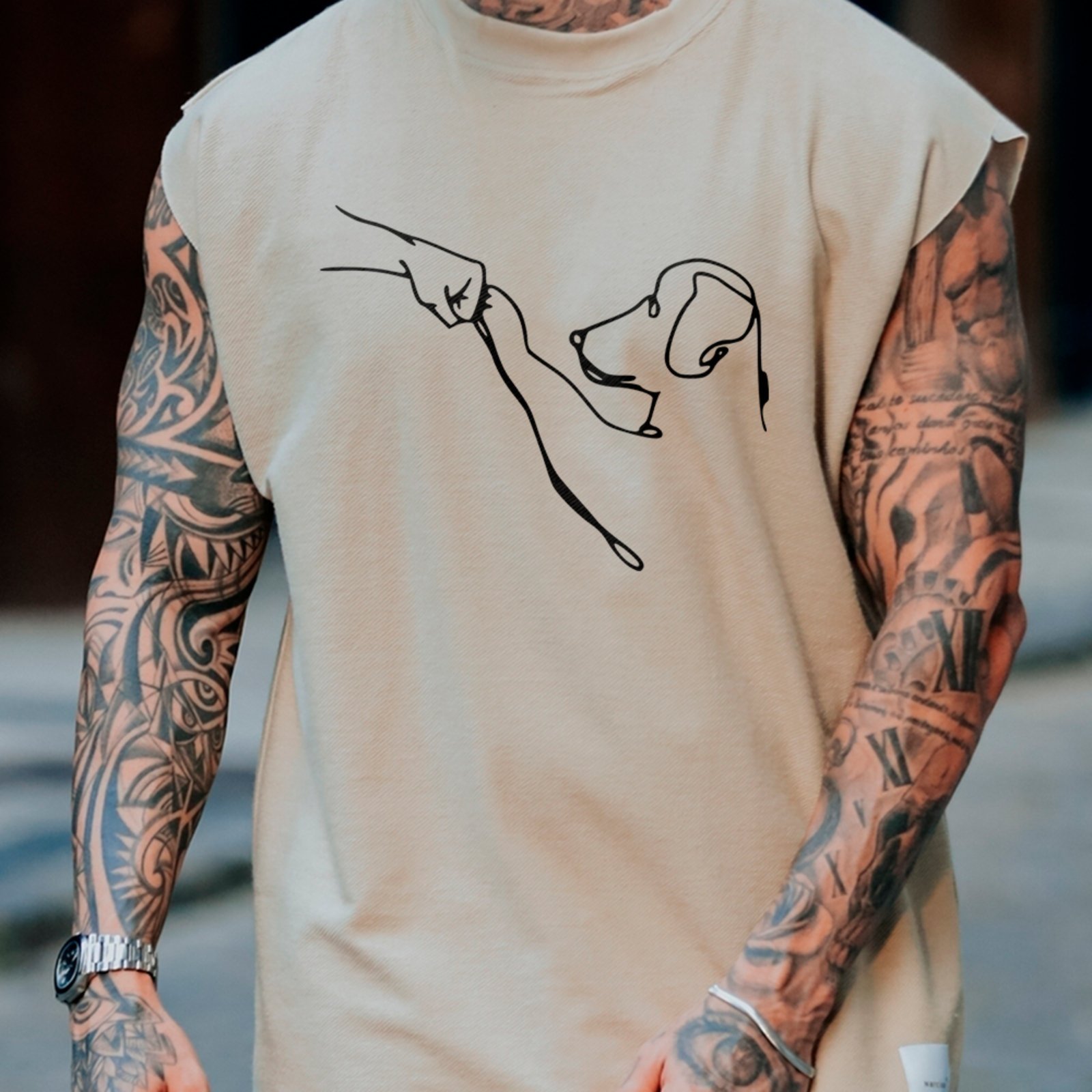 Camiseta Regata Machão Cachorro Dog Lovers Estilo Minimalista Off White