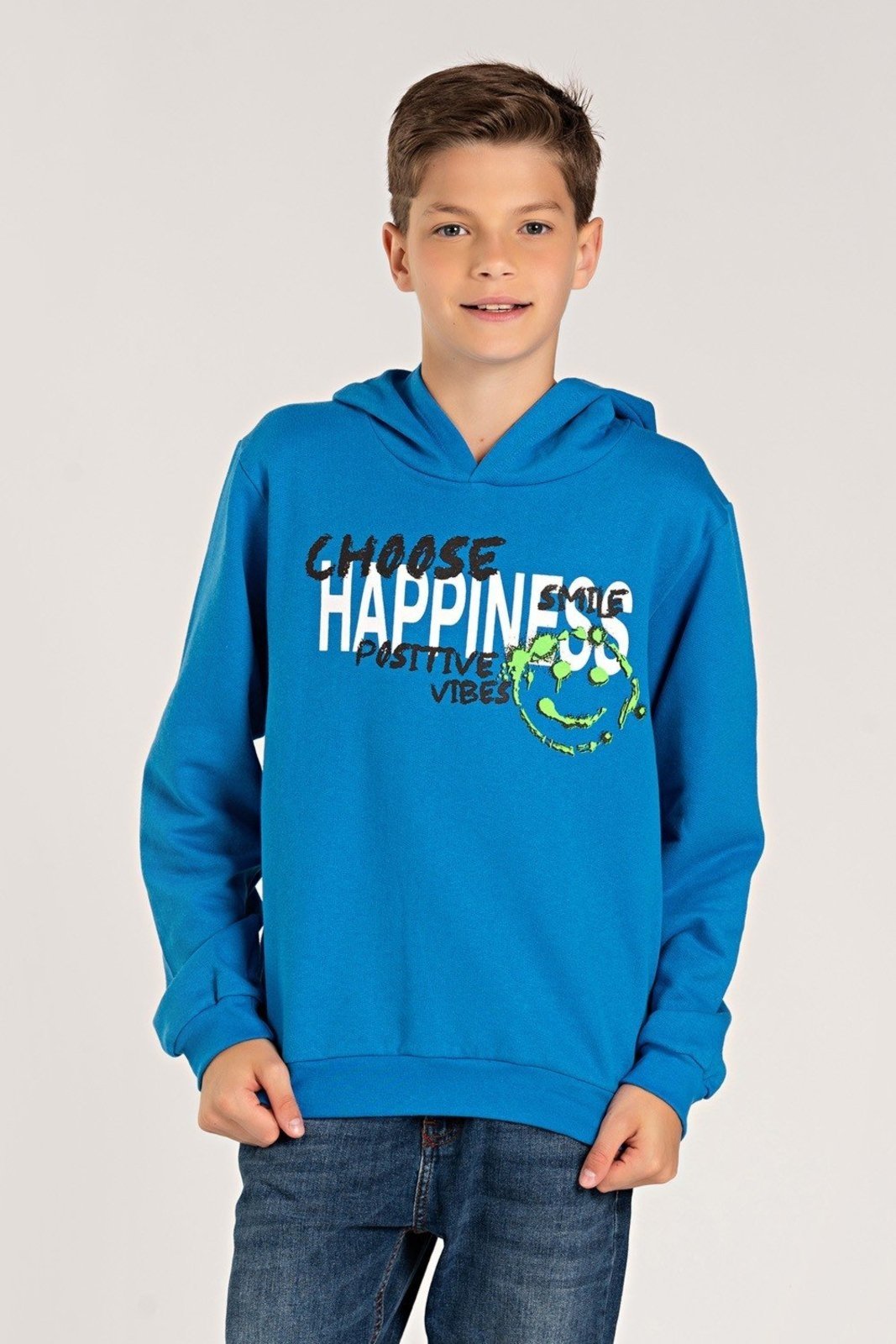Infantil - Blusa Moletom Juvenil Menino c/ Capuz Happiness