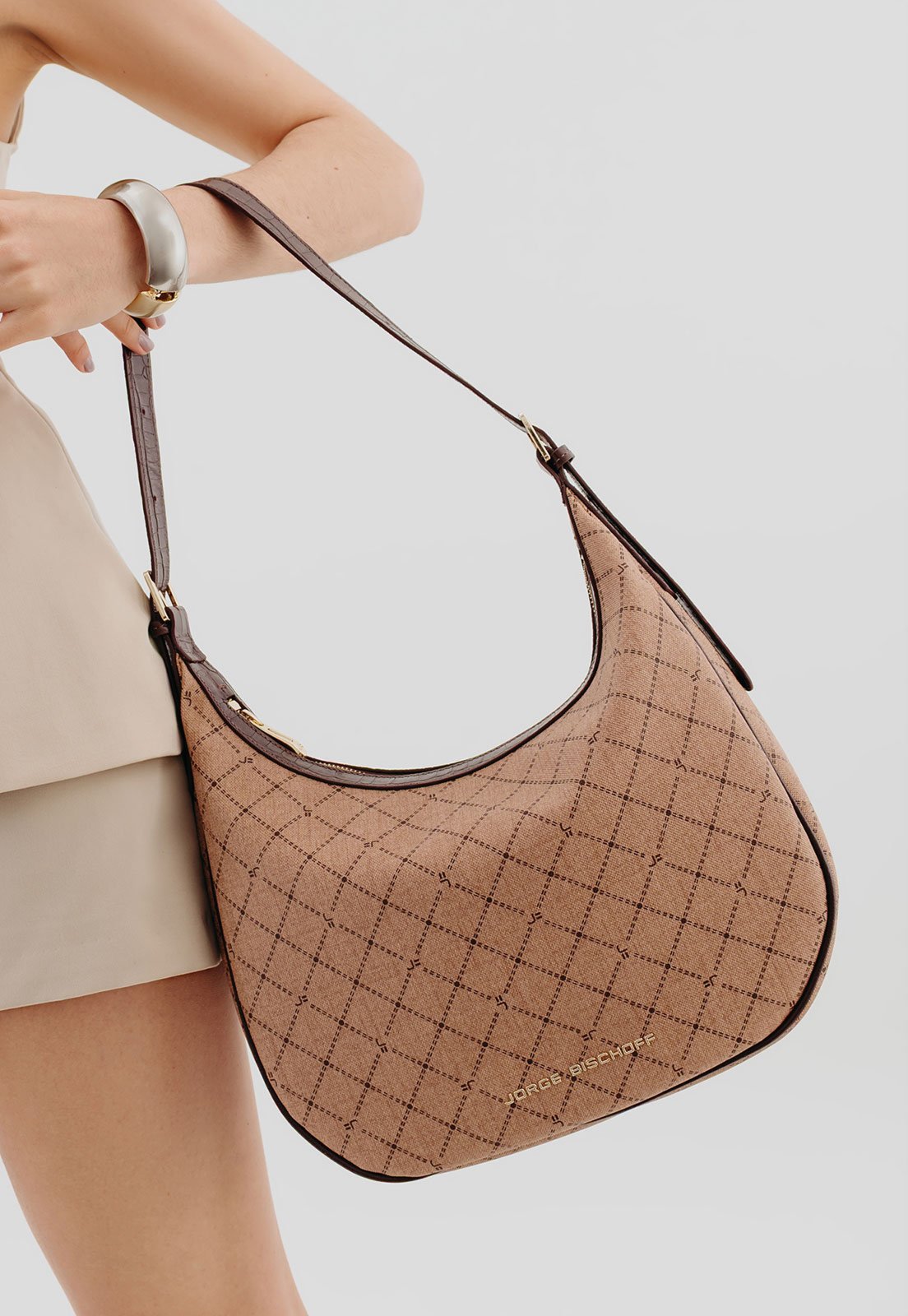 Bolsa Grande Jorge Bischoff Monograma Couro Bege