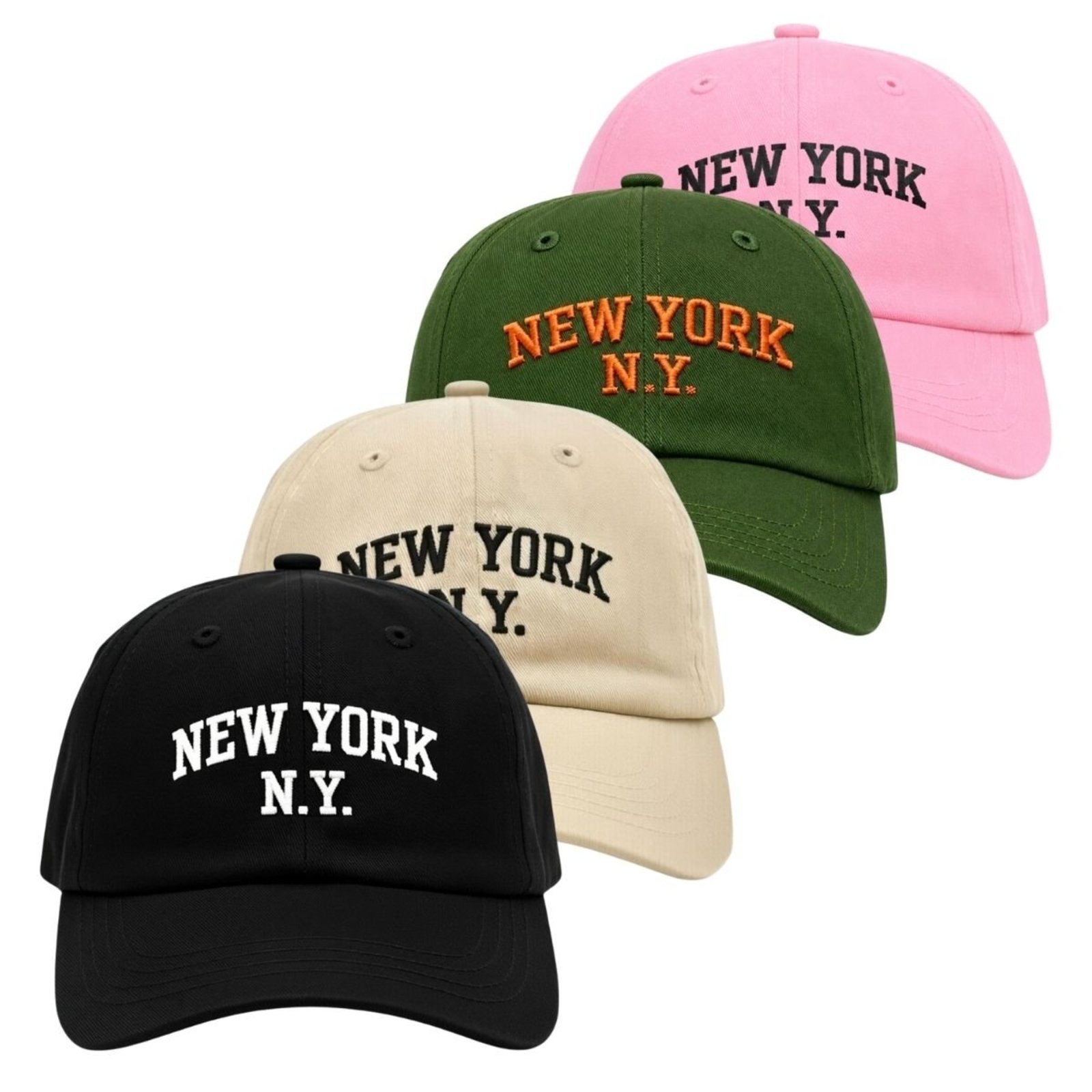 Kit 4 Bonés Aba Curva 6 Paineis com Ajuste Confortável Bordado New York