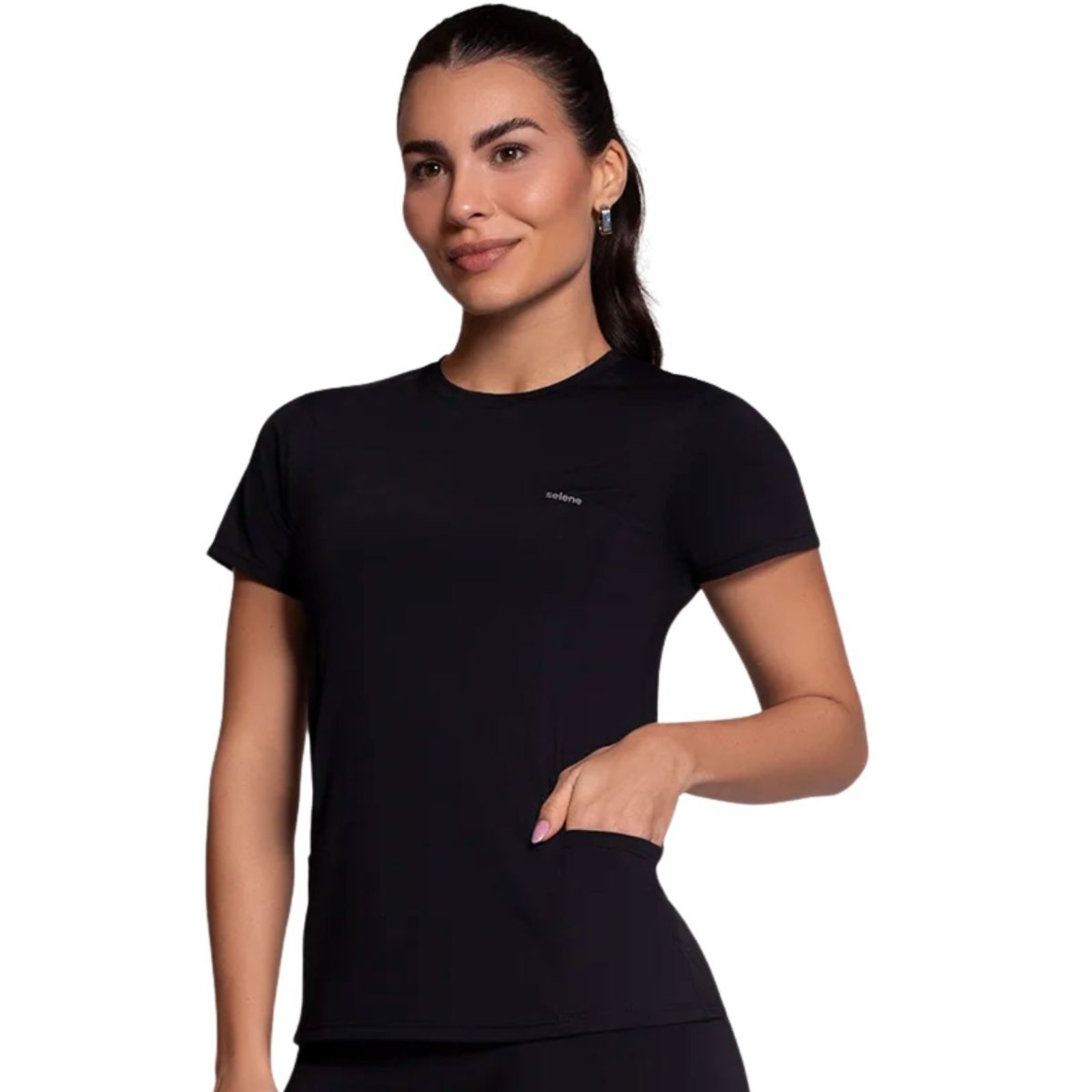 Camiseta Fitness Com Bolso Feminina Selene