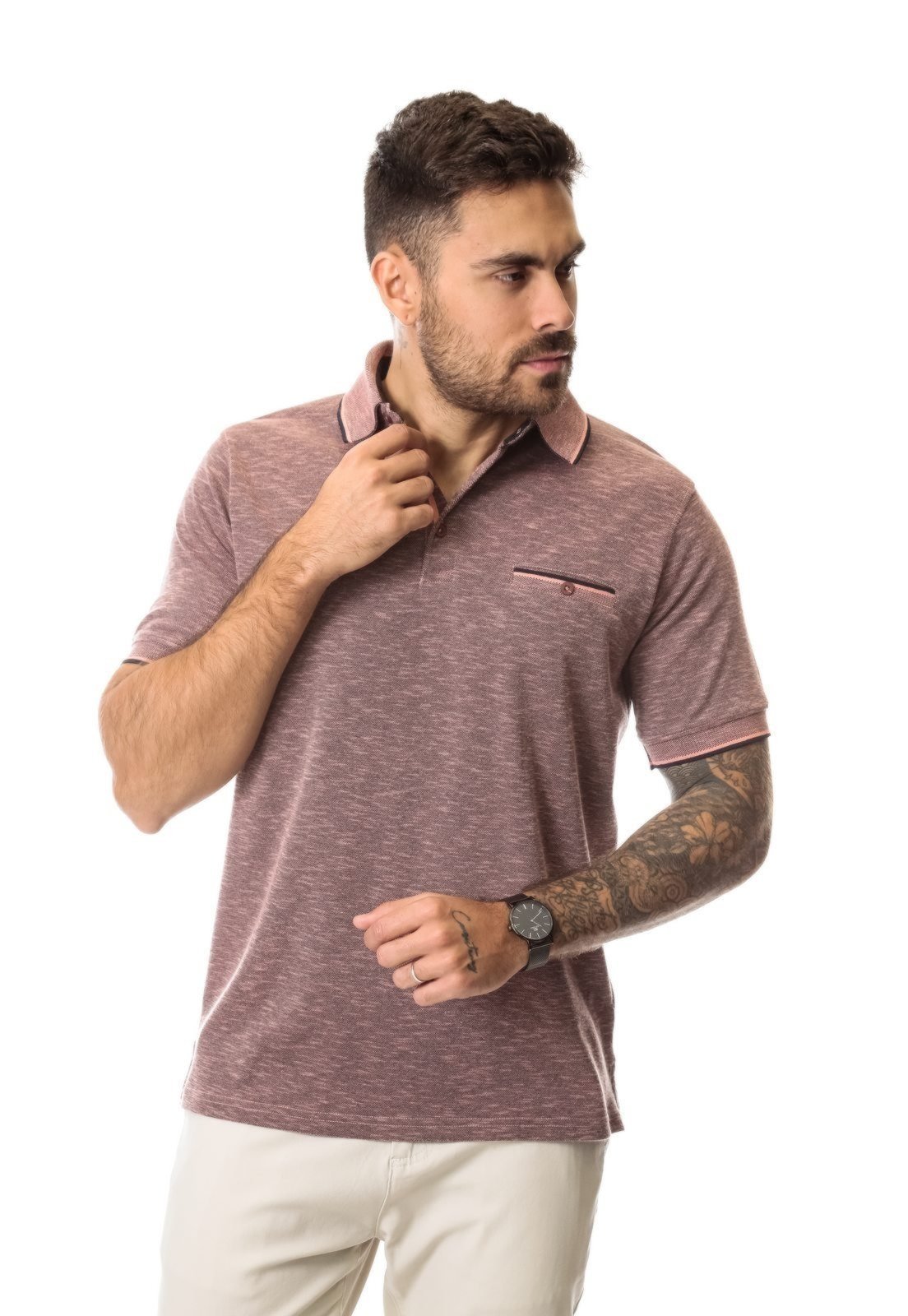 Vista 3 Camisa Masculina Gola Polo Crocker coral Crocker coral