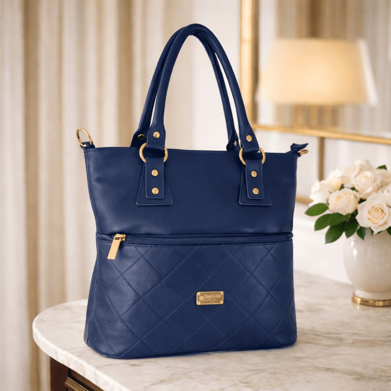 Bolsa Sacola TopGrife Shopper Couro Azul Marinho