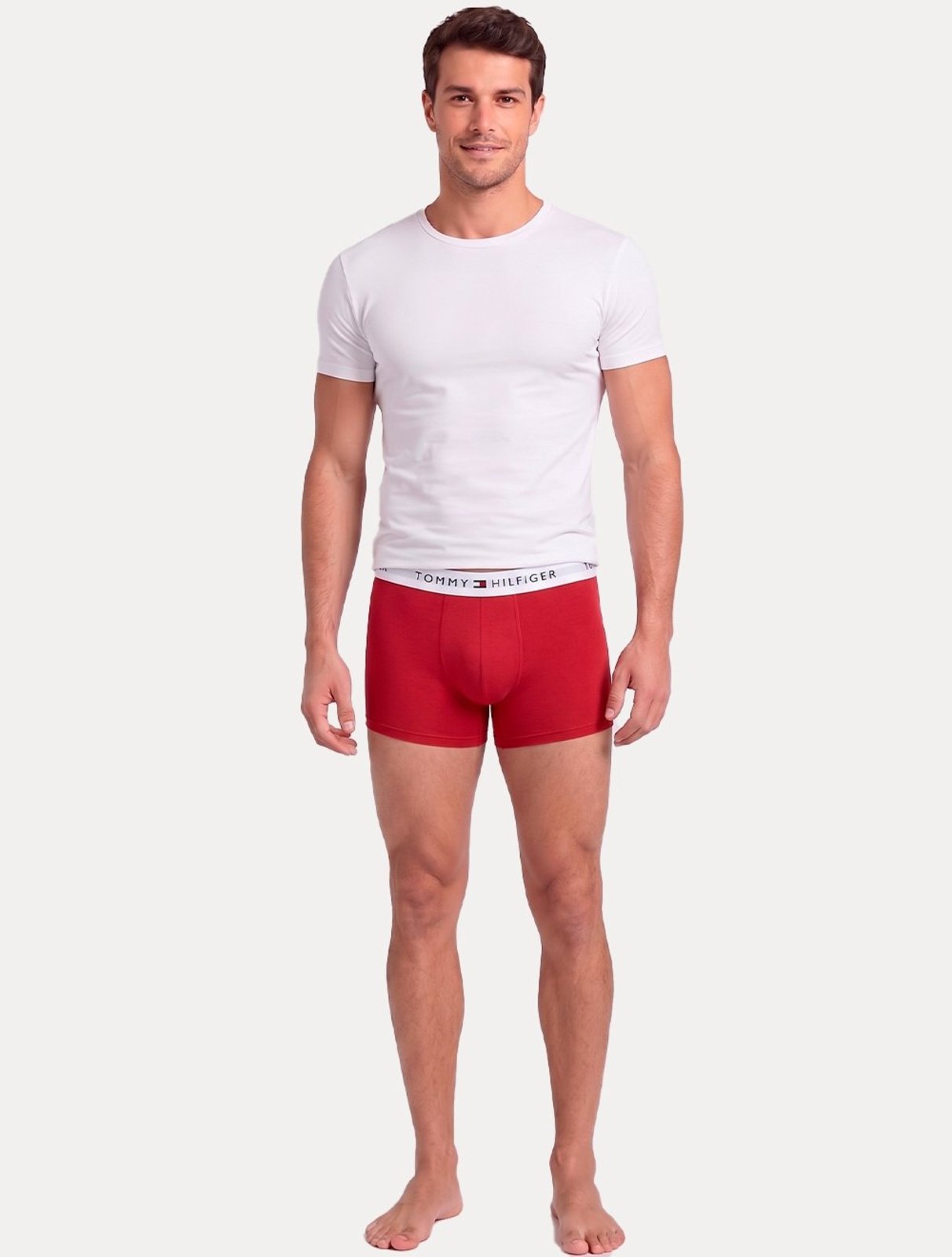 Cueca Tommy Hilfiger Cotton Stretch Boxer Trunk Vermelha/Marinho Pack 2UN