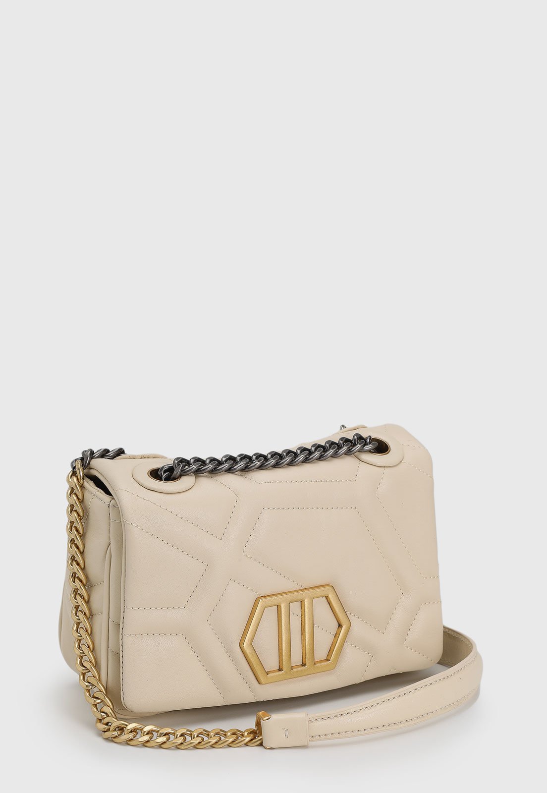 Vista 3 Bolsa Feminina Arezzo Matelassê Logo Dourada Off-White off-white white Arezzo off-white white