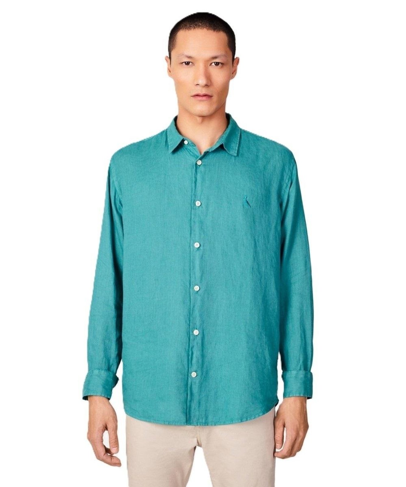 Vista 2 Camisa Manga Longa Linho Reserva ESMERALDA verde Reserva verde