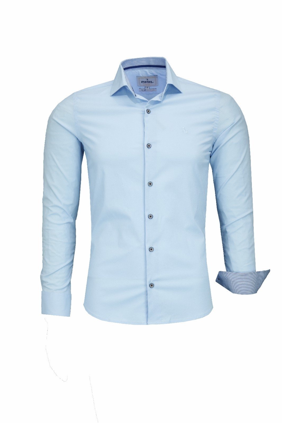 Camisa Manga Longa Amil Slim Tecido Misto Azul BB 1808