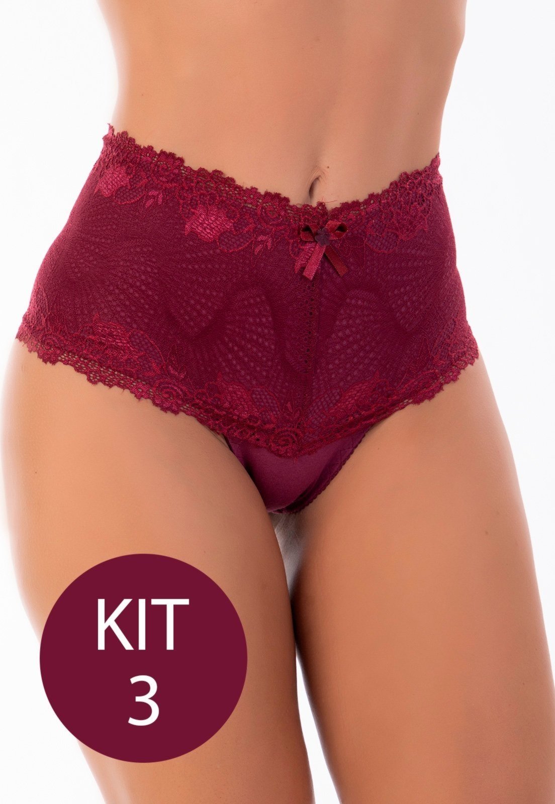 Kit 3 Calcinha Cinta MdMix Rendada Cintura Alta Modeladora