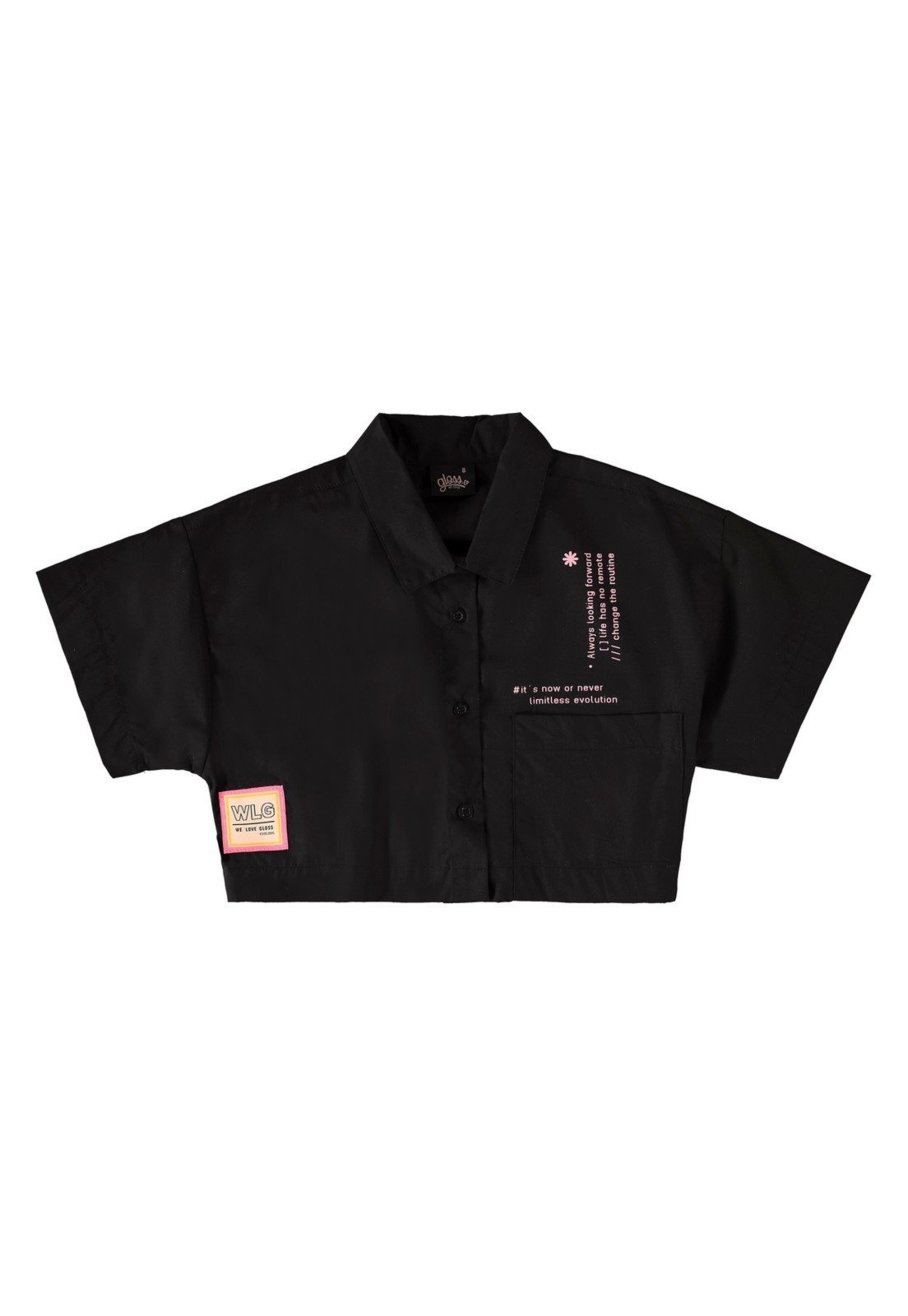 Infantil – Camisa Cropped Juvenil em Tricoline Gloss Preto