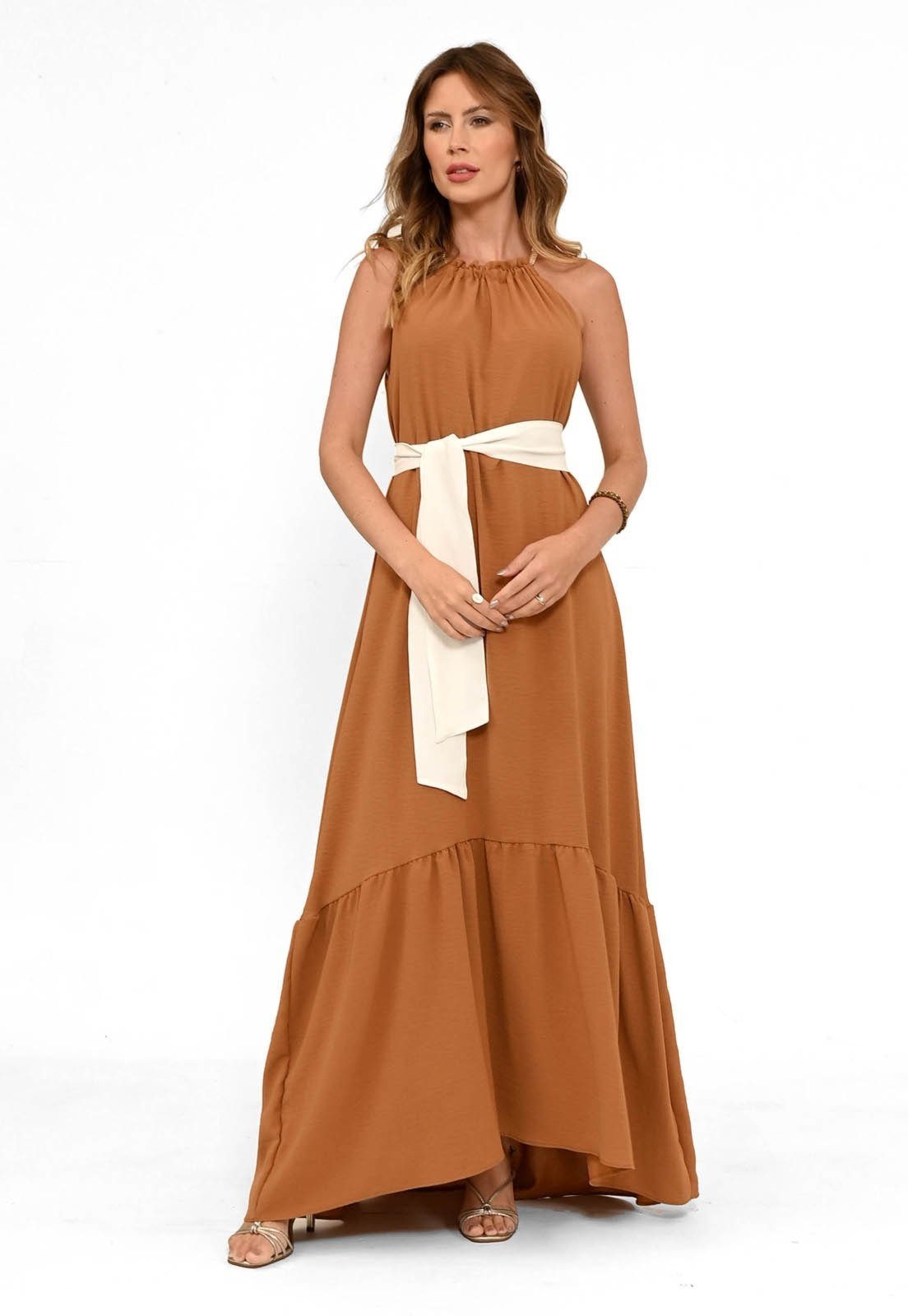 Vestido Bisô Longo Bicolor Caramelo – Caramelo