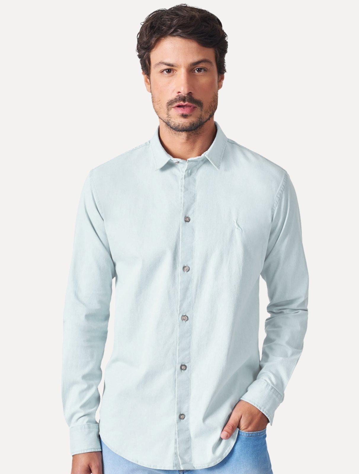 Camisa Reserva Masculina Casual Enxuto Jeans Azul Celeste