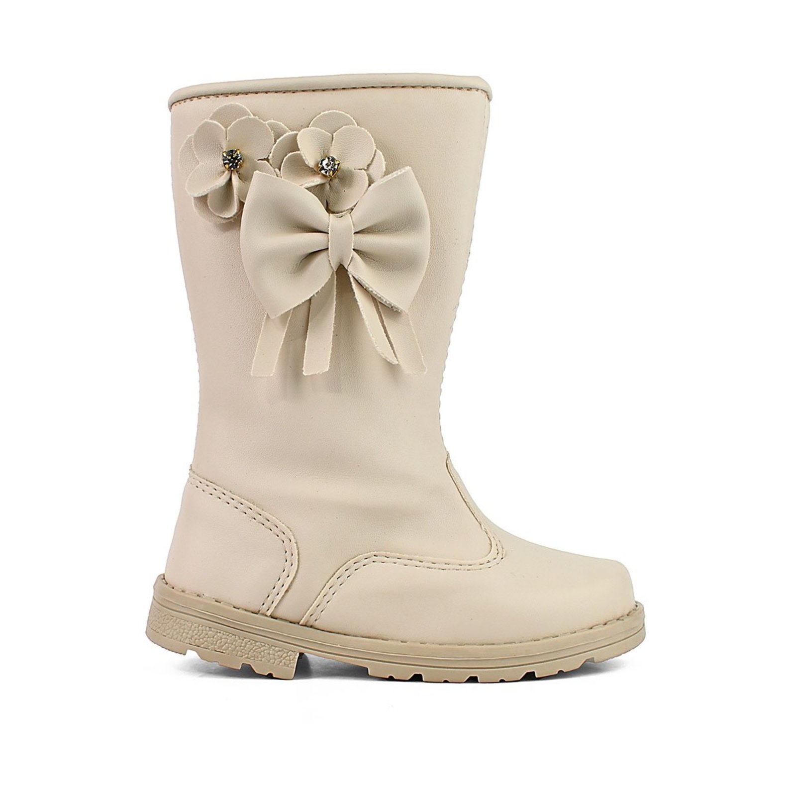 Infantil - Bota Cano Alto Feminina Flores Baby Off White Lulopé
