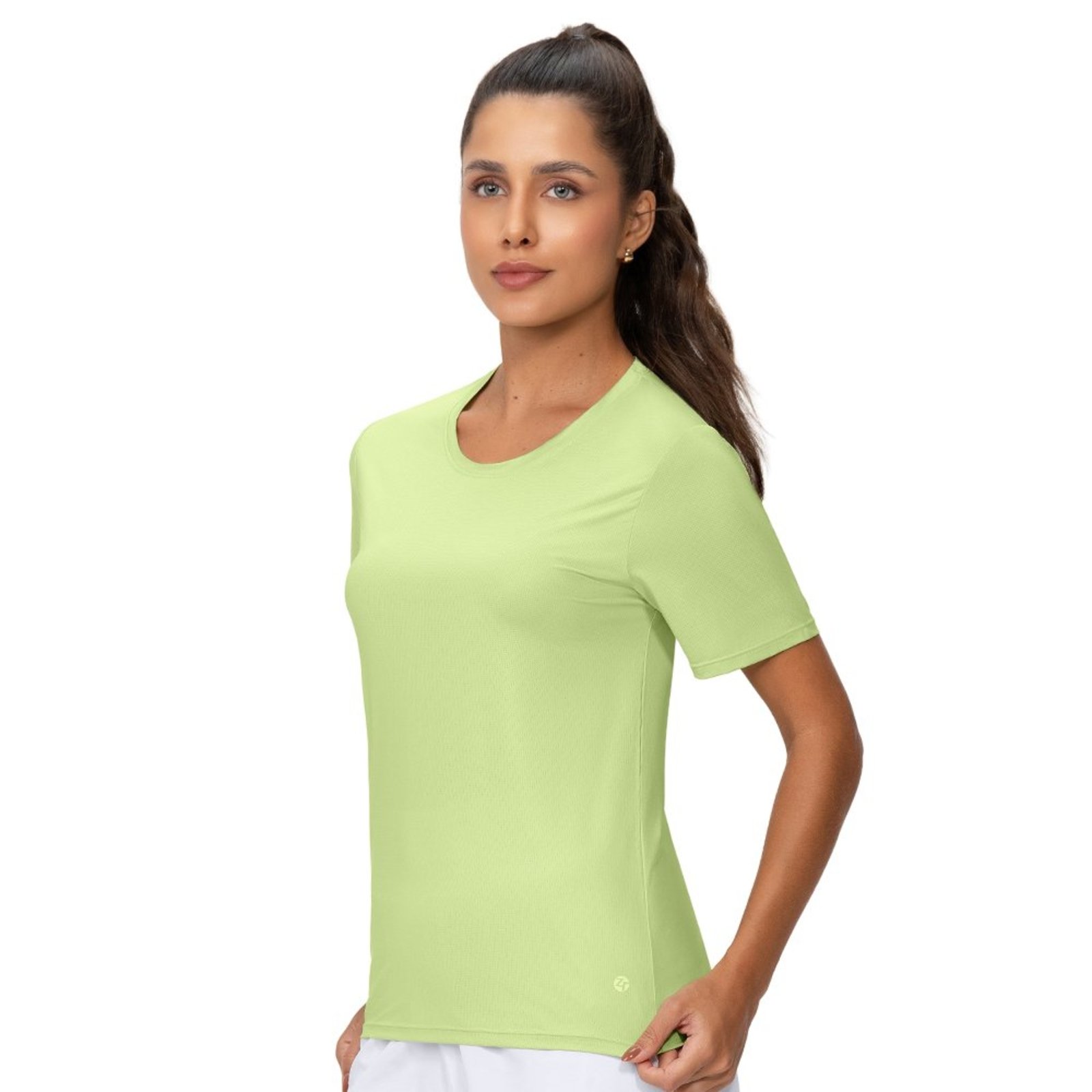 Blusa Fitness Feminina Manga Curta Proteção UV Verde Limão
