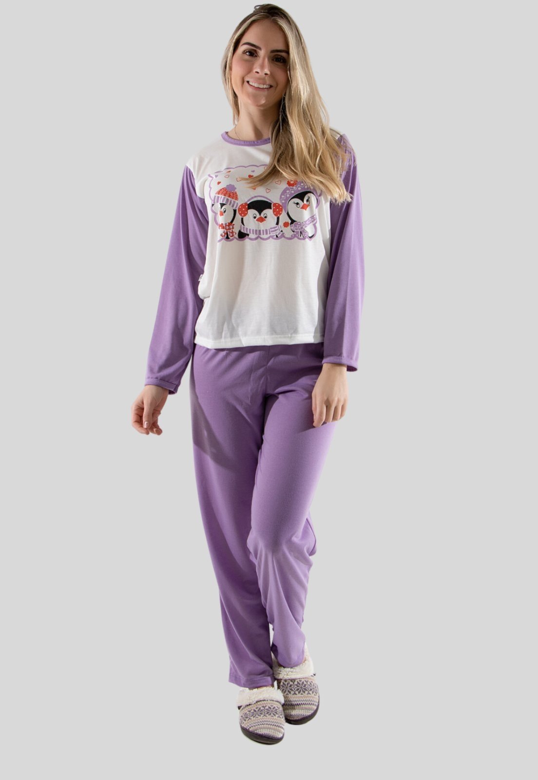 Vista 2 Pijama Longo Algodão Linha Noite Malha Premium Diluxo laranja Diluxo laranja