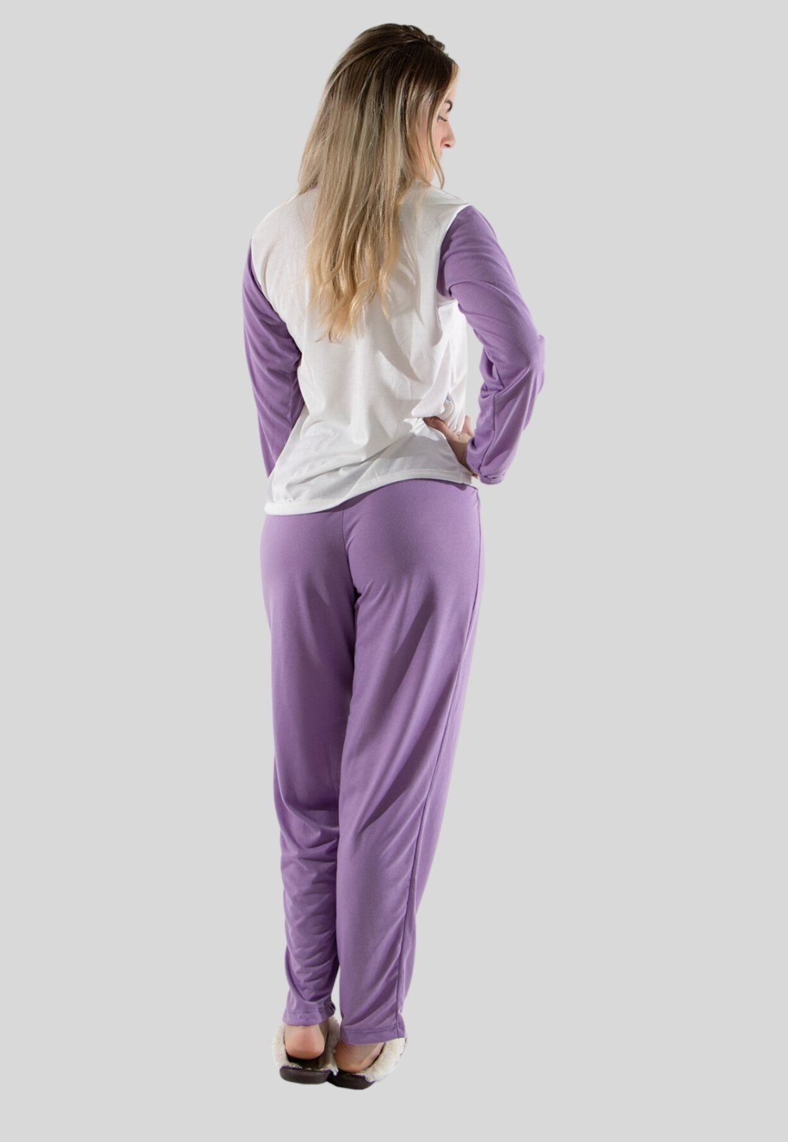 Vista 3 Pijama Longo Algodão Linha Noite Malha Premium Diluxo laranja Diluxo laranja