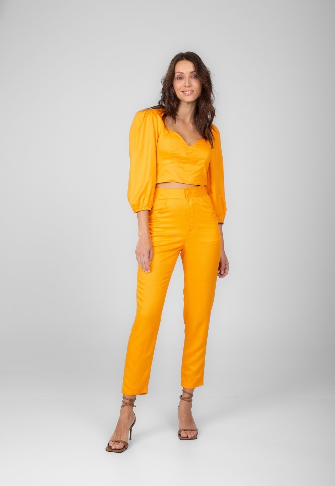 Calça Alfaiataria Traymon Viscose Laranja