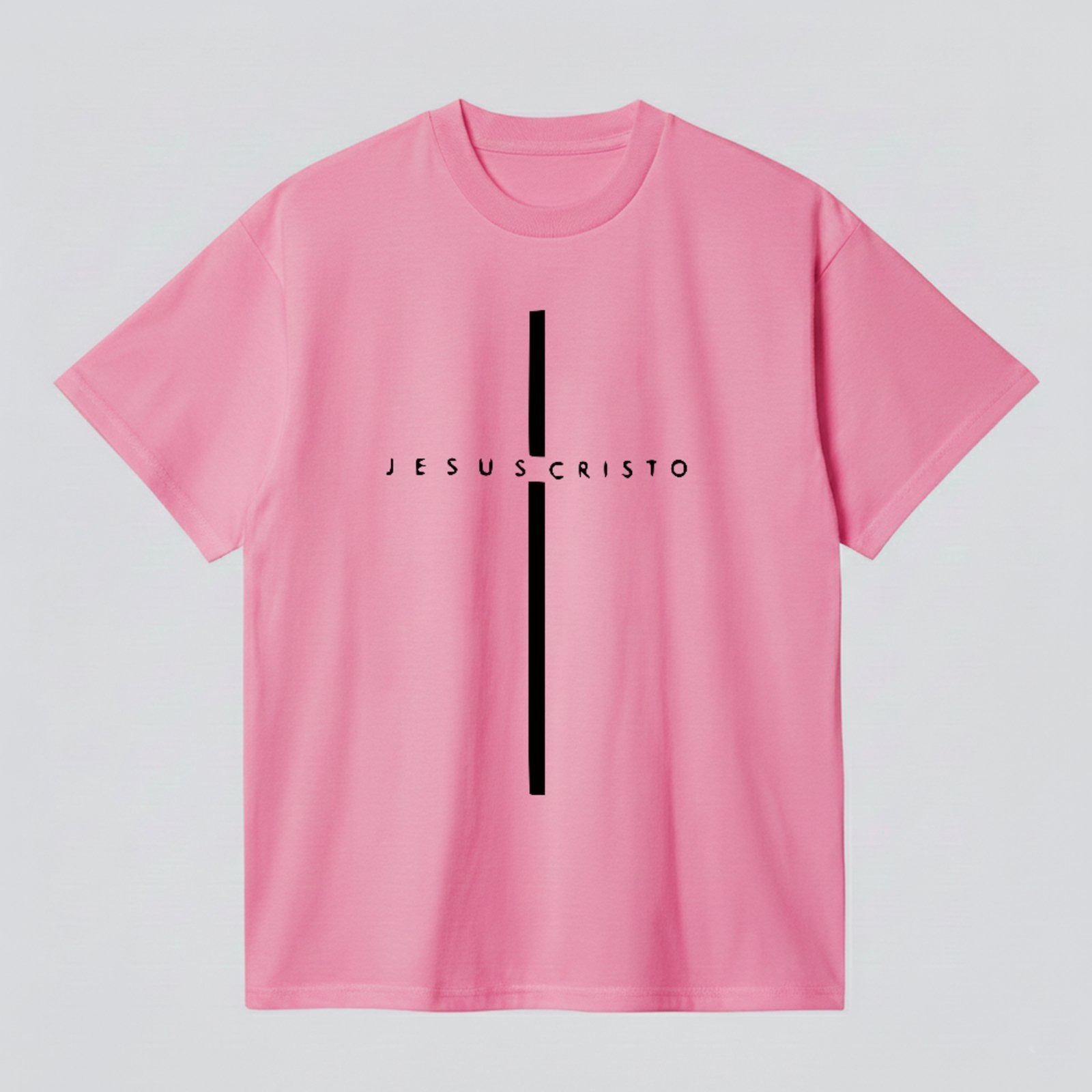 Camiseta Básica Camiseta Básica Jesus Cristo Fé Cristã Minimalista Unissex Rosa
