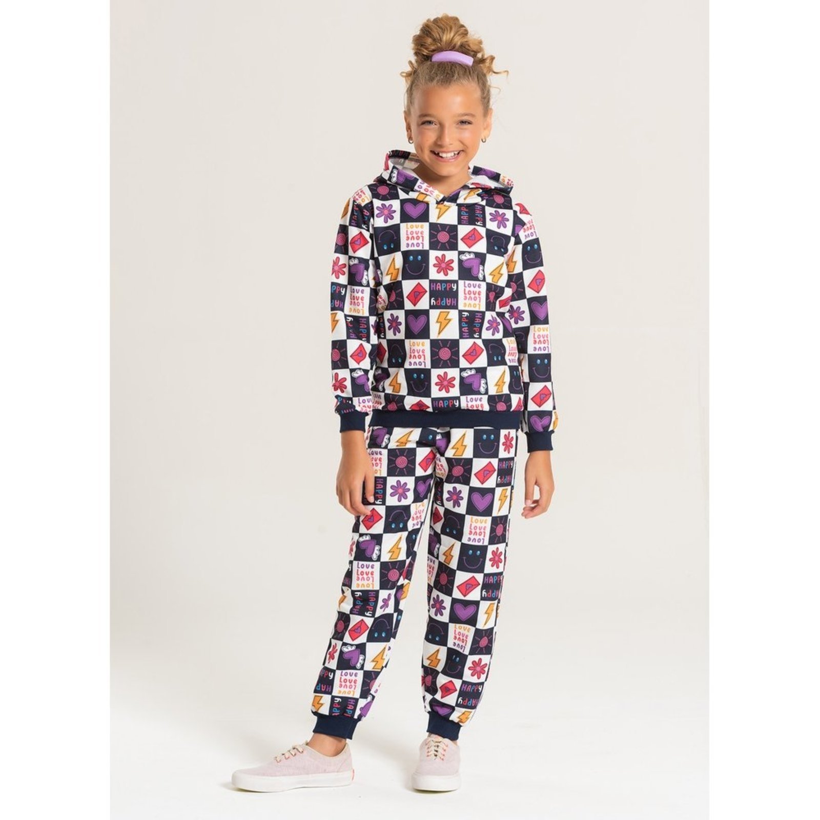 Vista 2 Infantil - Conjunto Inverno Menina Marinho Blusão com Capuz e Calça em Moletom Quadrinhos Mágicos Molekada azul Molekada azul