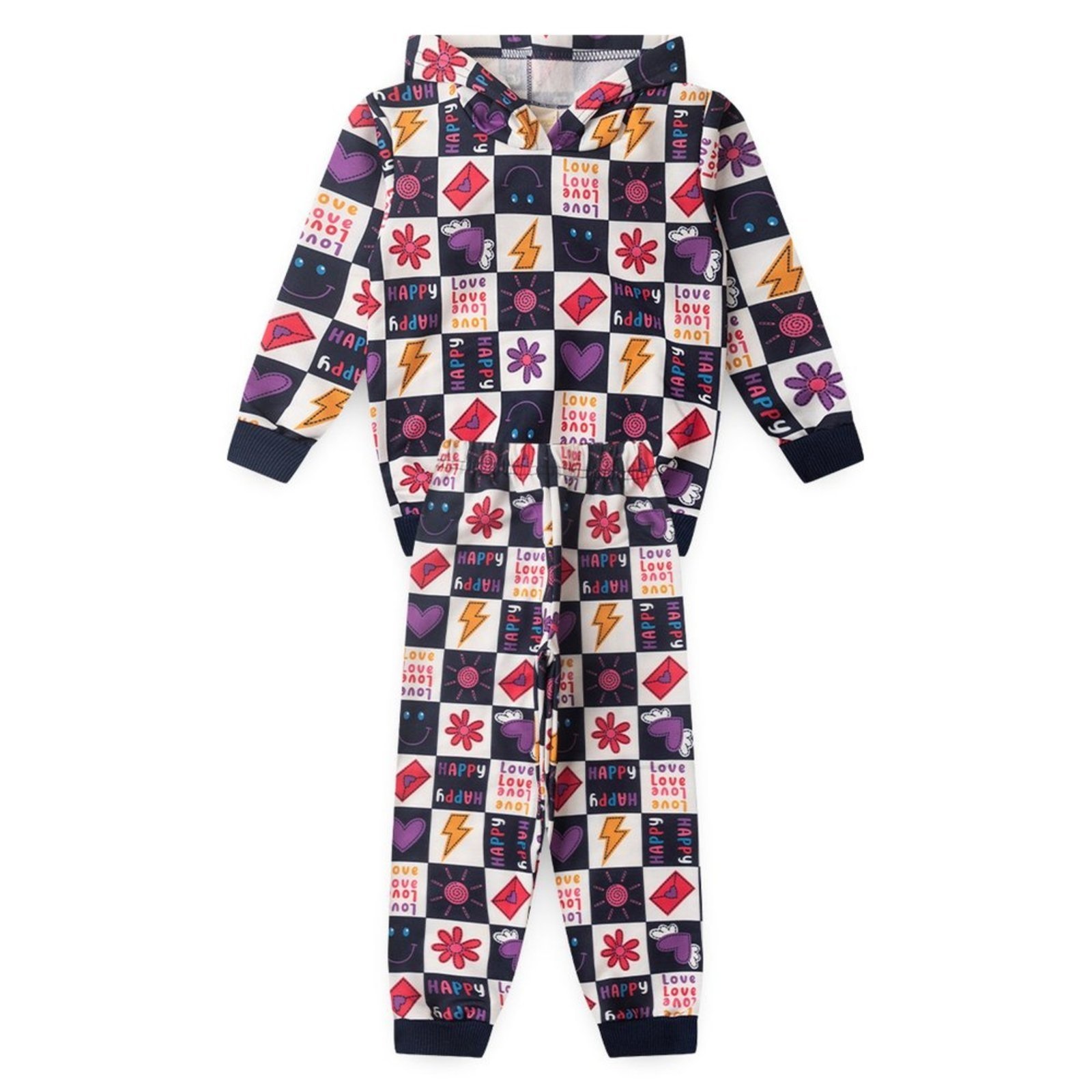 Vista 3 Infantil - Conjunto Inverno Menina Marinho Blusão com Capuz e Calça em Moletom Quadrinhos Mágicos Molekada azul Molekada azul