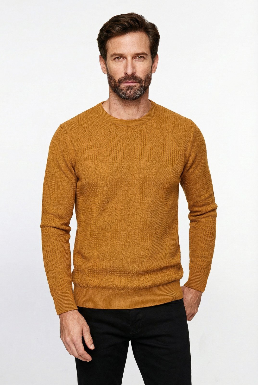 Blusa masculina trabalhada gola redonda 90216 - Caramelo