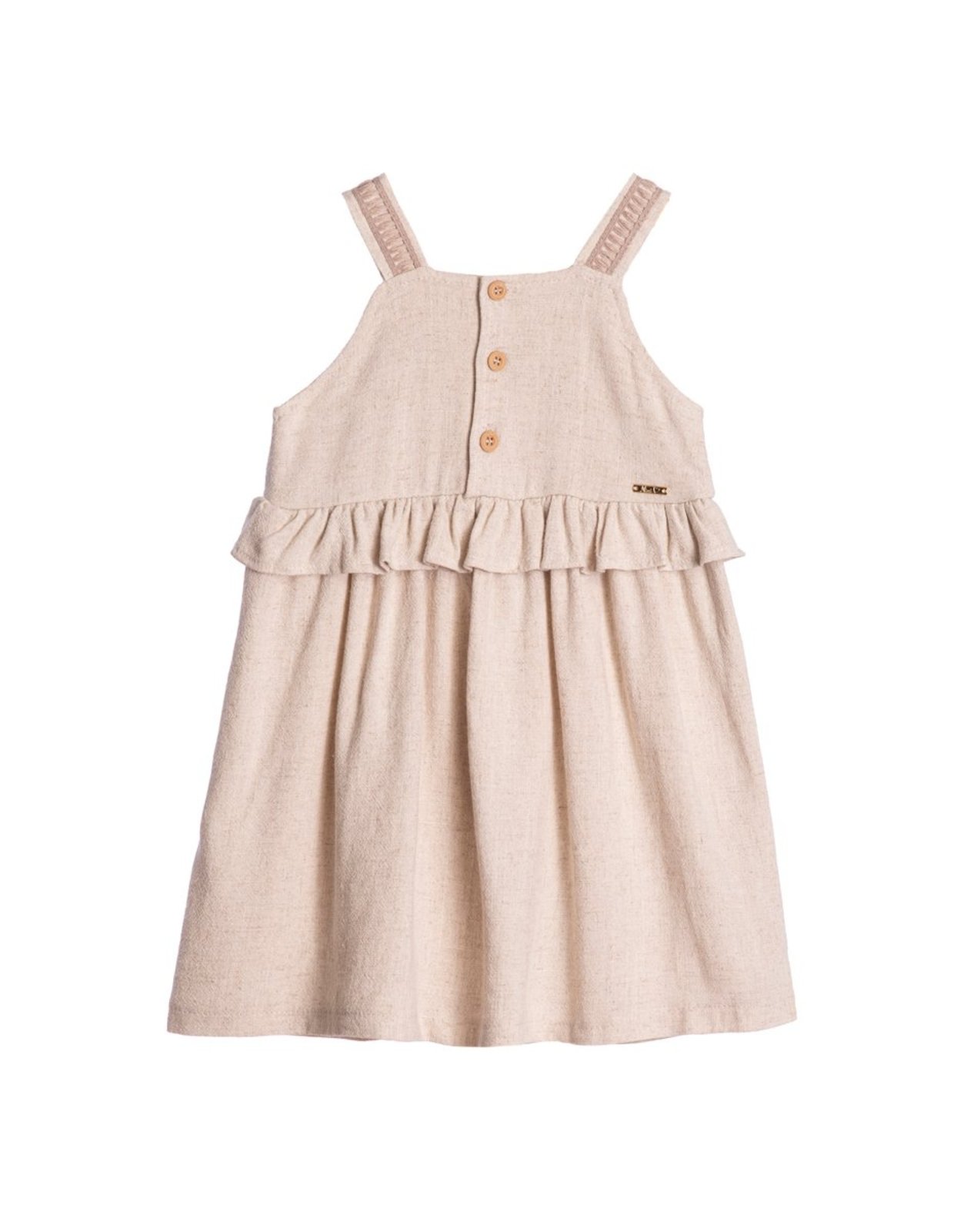 Infantil - Vestido tecido linho detalhe entremeio na alça