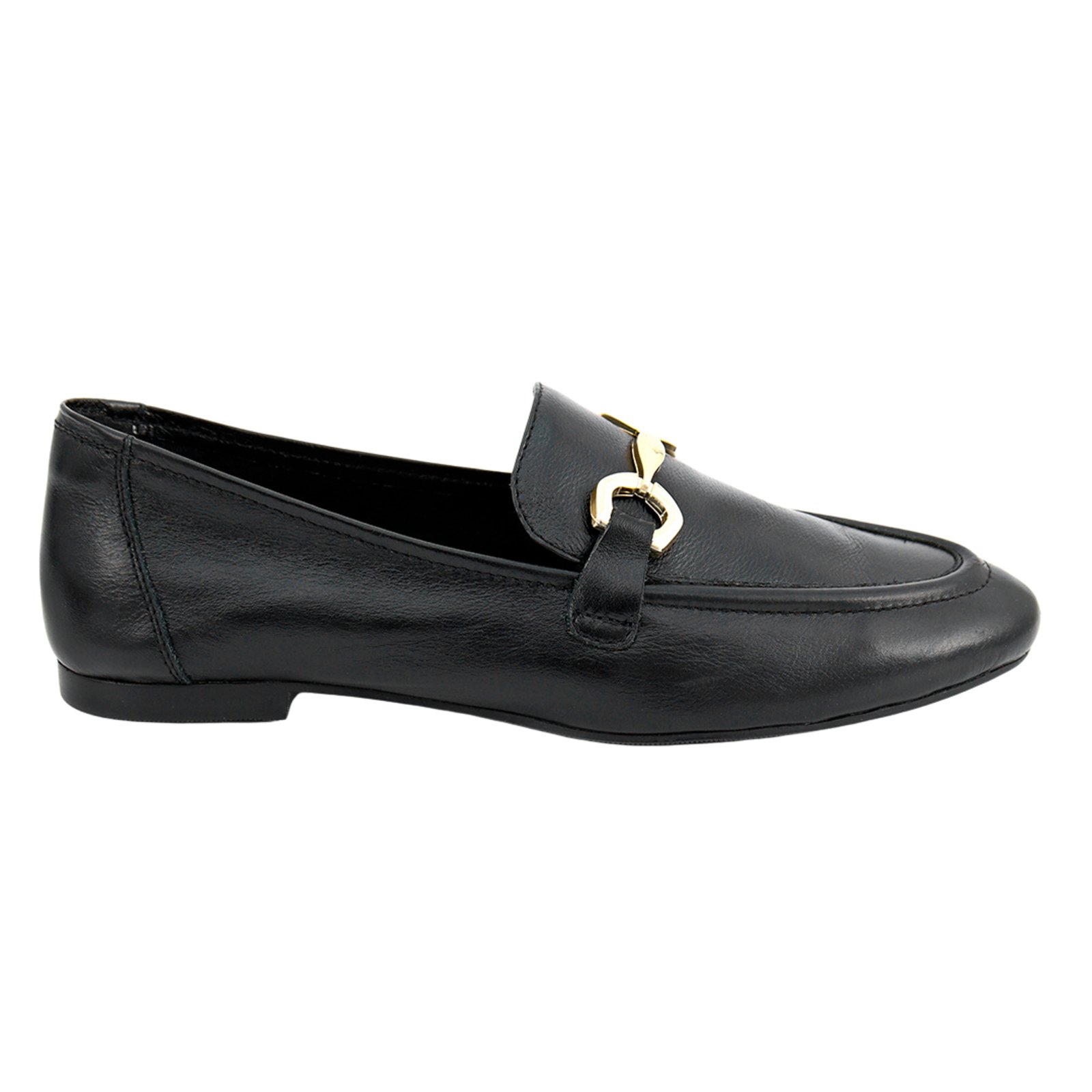 Sapato Mocassim Loafer Amarena Couro Preto Gravata Metal Classico