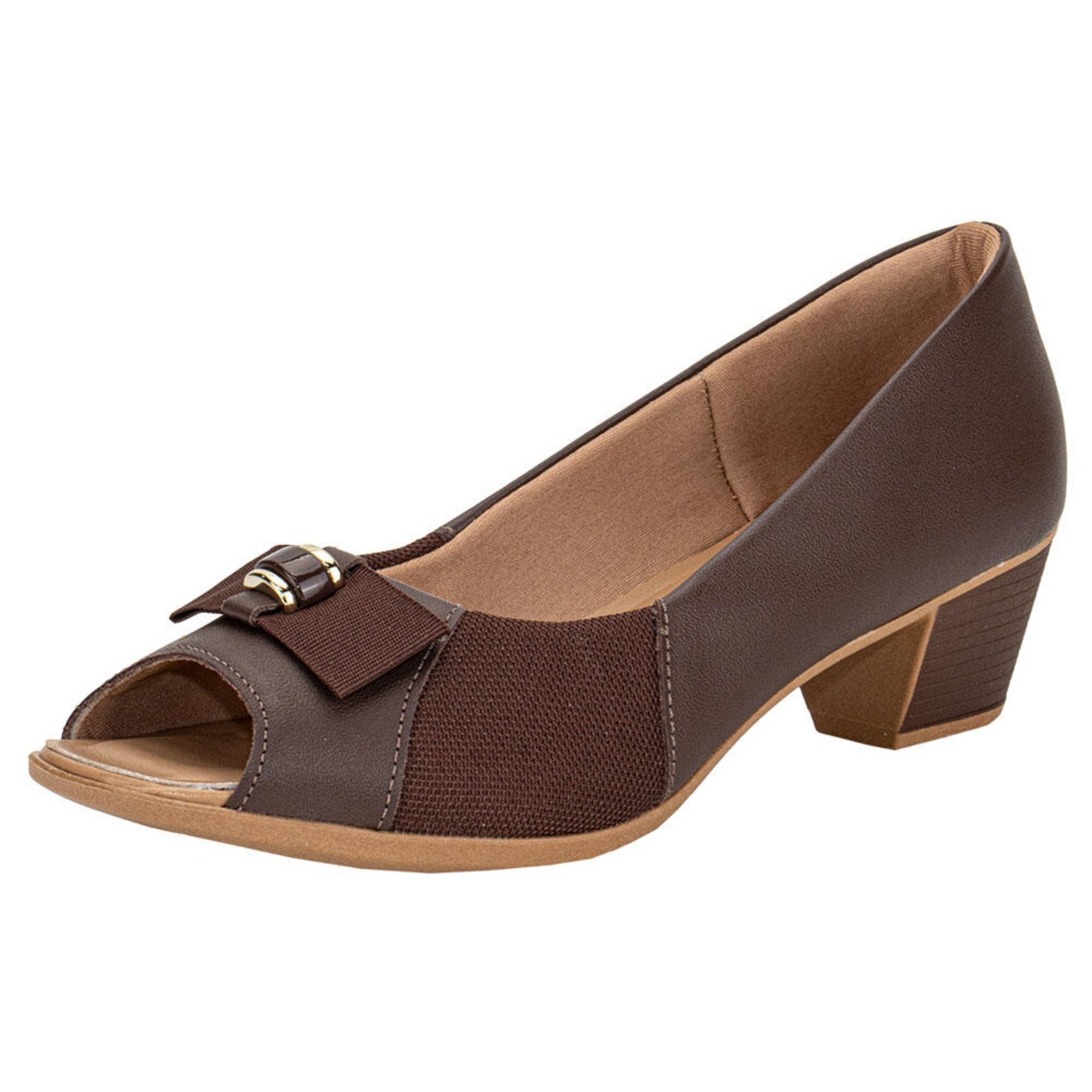 Peep Toe Feminino Salto Grosso Usaflex Mm1501 A0941501 Marrom