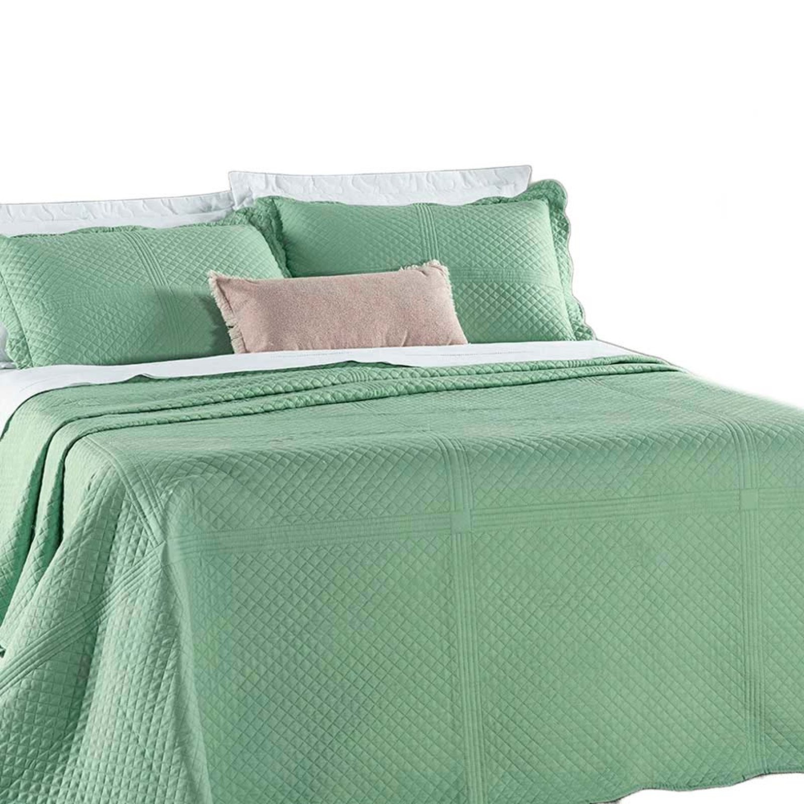 Kit Cobre Leito Colcha Clean Casal Dupla face - Verde - 100% Poliéster