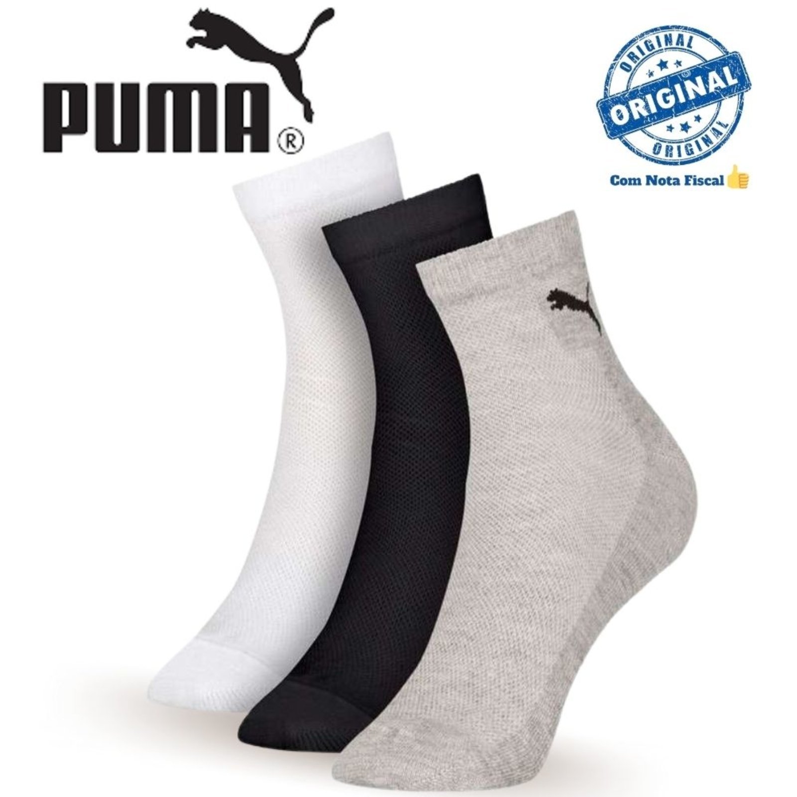 Kit 3 Pares Meias Cano Médio Algodão Puma Esporte Masculina