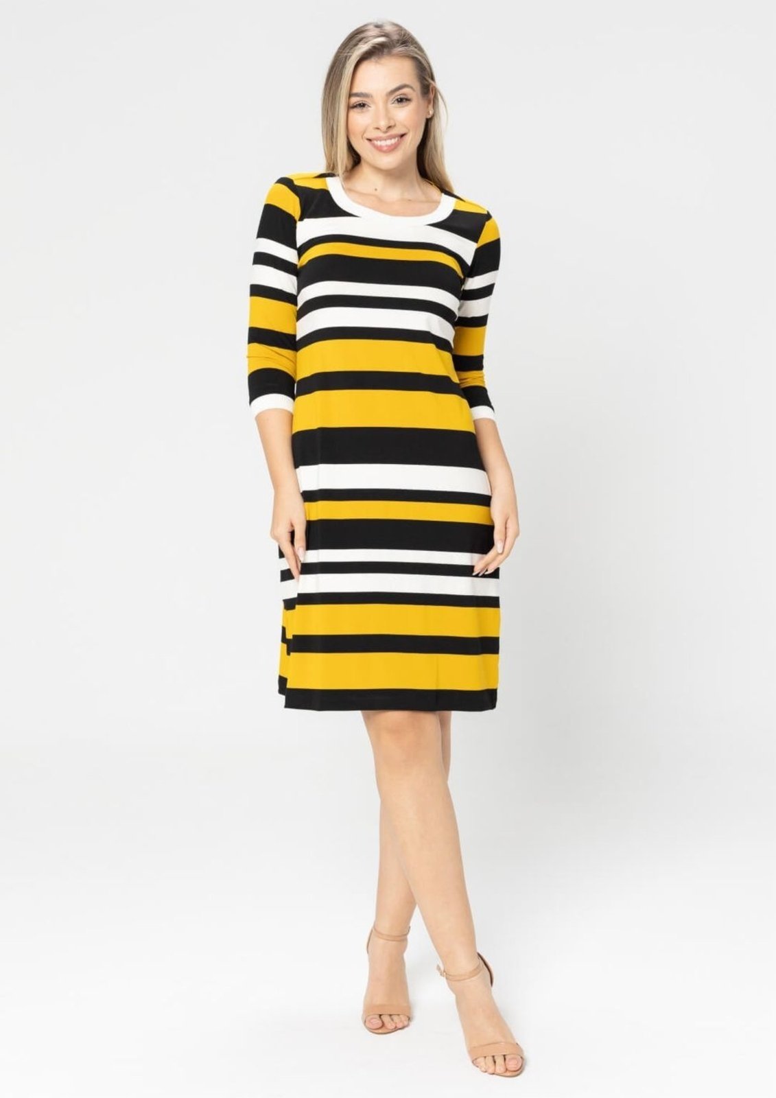 Vestido 3/4 Pau a Pique Listrado Preto PRETO – GG Pau a Pique